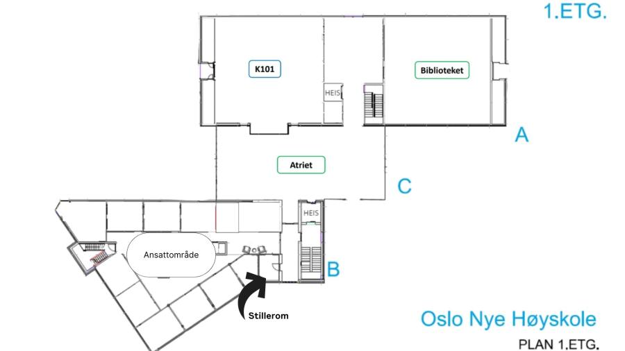 plantegning av førsteetasje av Campus Adamstuen