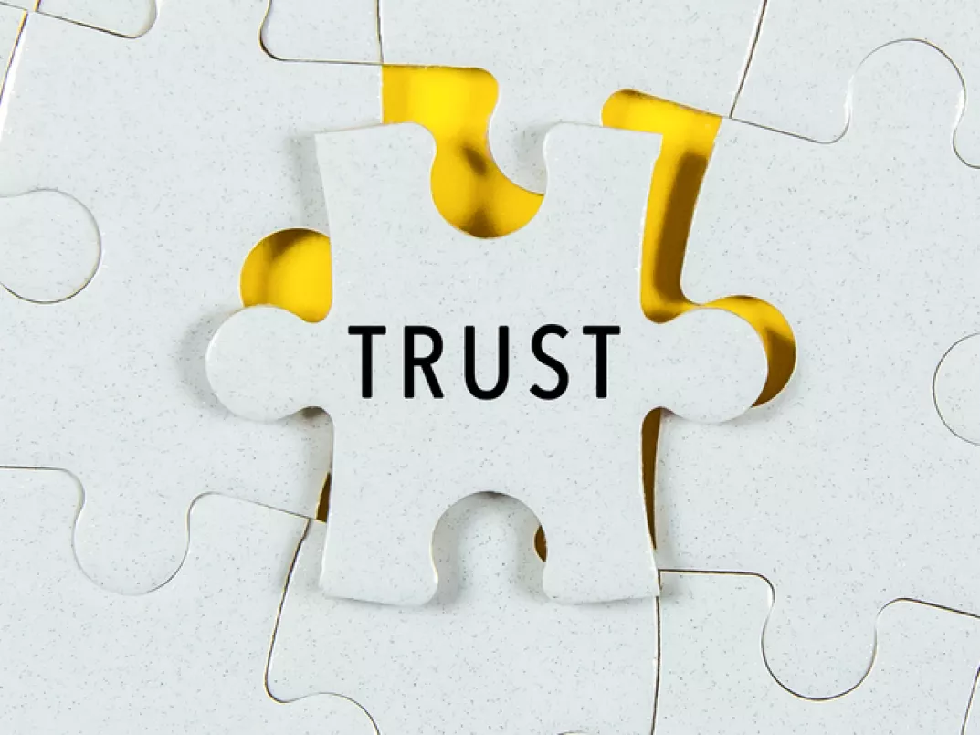 Puslespill med ordet Trust på brikken som mangler