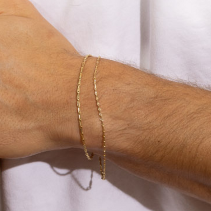 Men's Golden Barleycorn Bracelet - fine, fluid 1.5mm links in sterling silver overlaid with 18ct gold