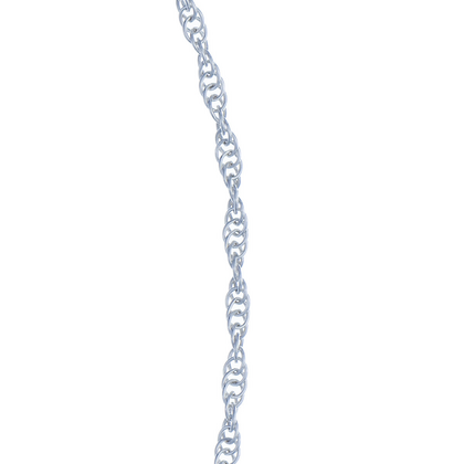 Close up of our men's Silver Rope 1.8mm Bracelet with its braided, spiral links echoing a traditional ship rope structure 