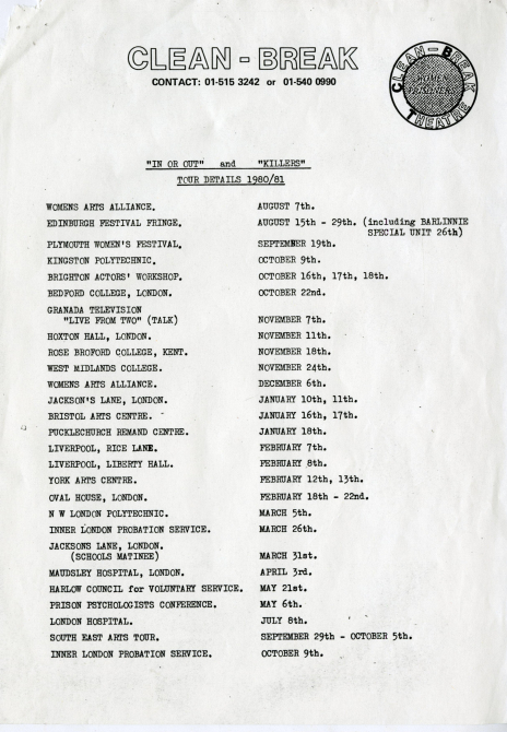 A can of the Killers and In or Out tour dates, 1980-1981 which is in our archive.