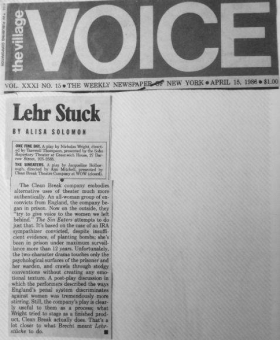 A scan of a cutout from The Village Voice from our Clean Break archive collection.