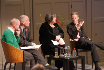 Pride and Prejudice panel that happened at Bishopsgate Institute on stage are  Peter Tatchell, Lisa Power MBE, and Michael Cashman MEP (Labour politician, founder of Stonewall). The event was also chaired by Dr Matt Cook (Birkbeck, University of London).