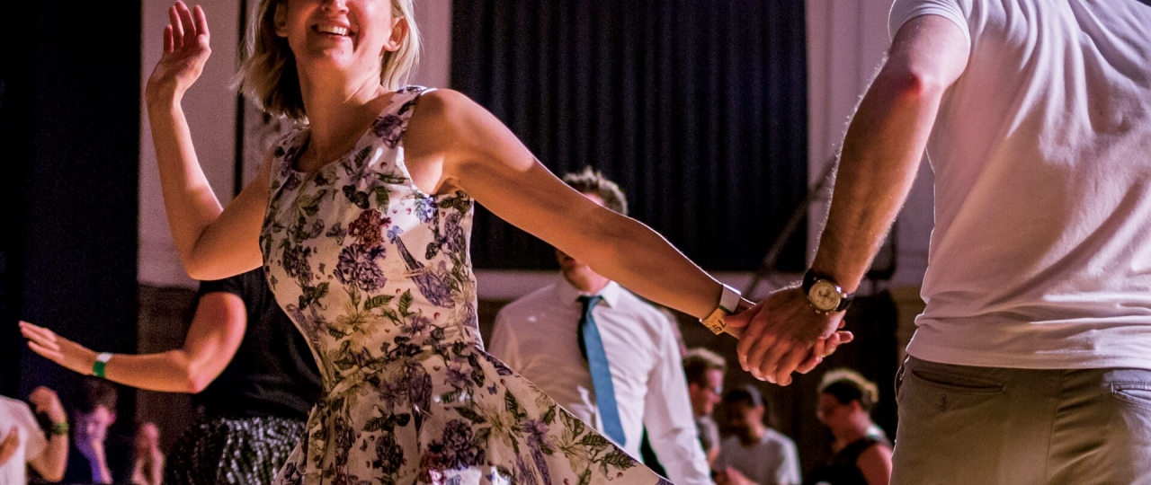 A Lindy Hop class taking place at Bishopsgate Institute.