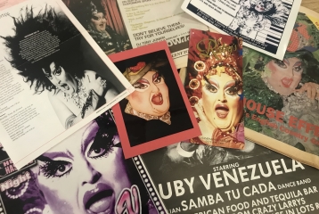 A collection of magazines and images of Drag Queen Ruby Venezuela