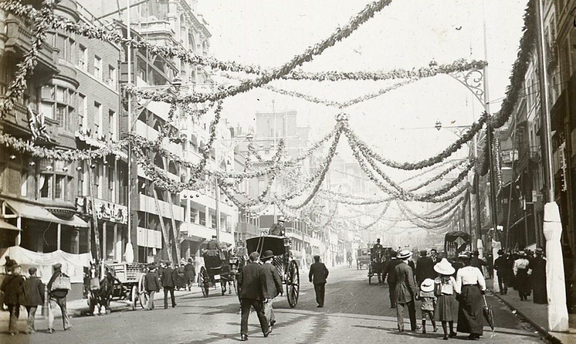 Decorations in the streets for the coronation of George V in 1911