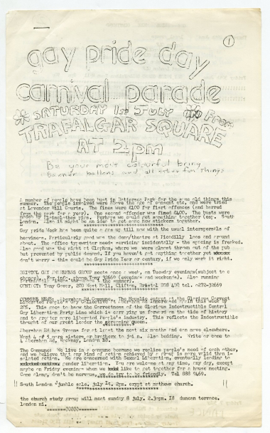 The cover of the 1972 Pride programme.