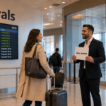 minicabit vs Uber. A minicabit driver holding a name sign and picking up a customer at arrivals.