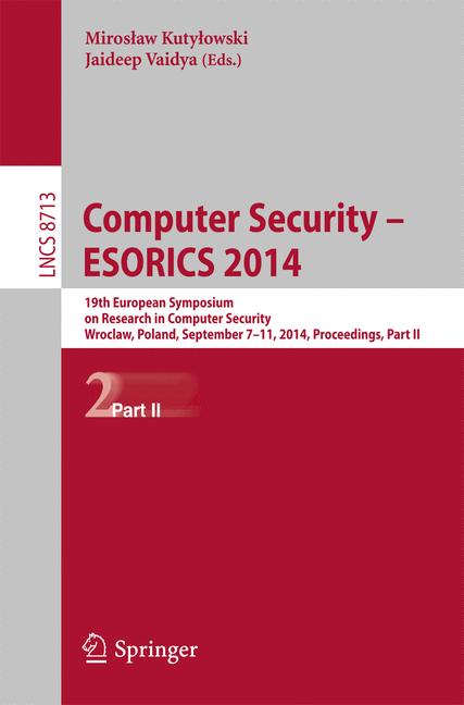 Cover of 'Computer Security - ESORICS 2014'