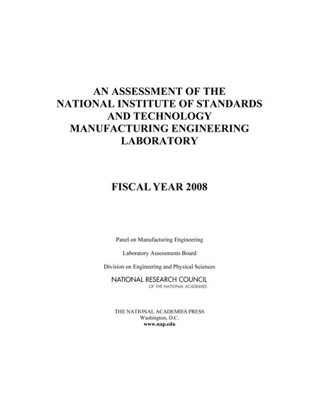 Cover of 'An Assessment of the National Institute of Standards and Technology Manufacturing Engineering Laboratory'