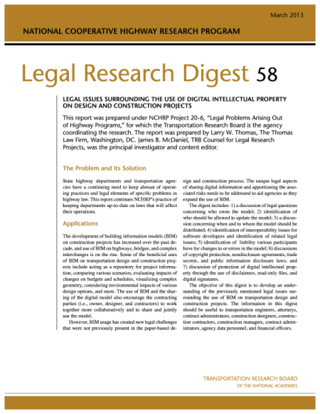 Cover of 'Legal Issues Surrounding the Use of Digital Intellectual Property on Design and Construction Projects'