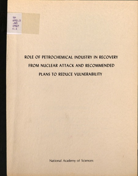 Cover of 'Role of Petrochemical Industry in Recovery From Nuclear Attack and Recommended Plans to Reduce Vulnerability'