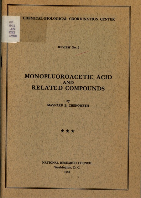 Cover of 'Monofluoroacetic Acid and Related Compounds'