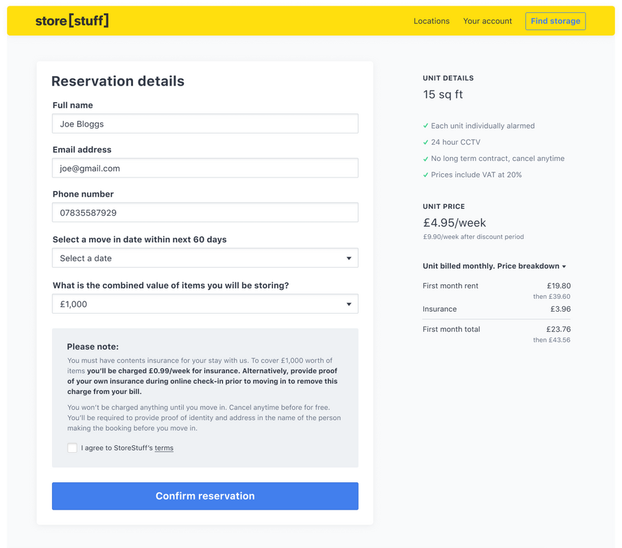 Stora booking form