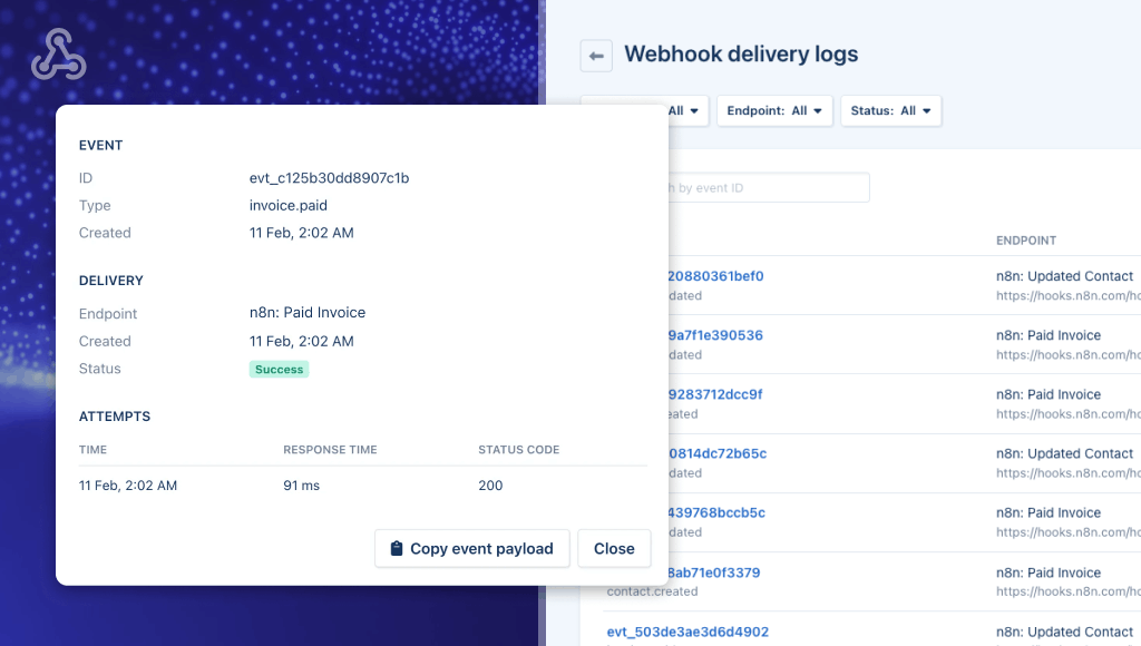 Webhook delivery logs