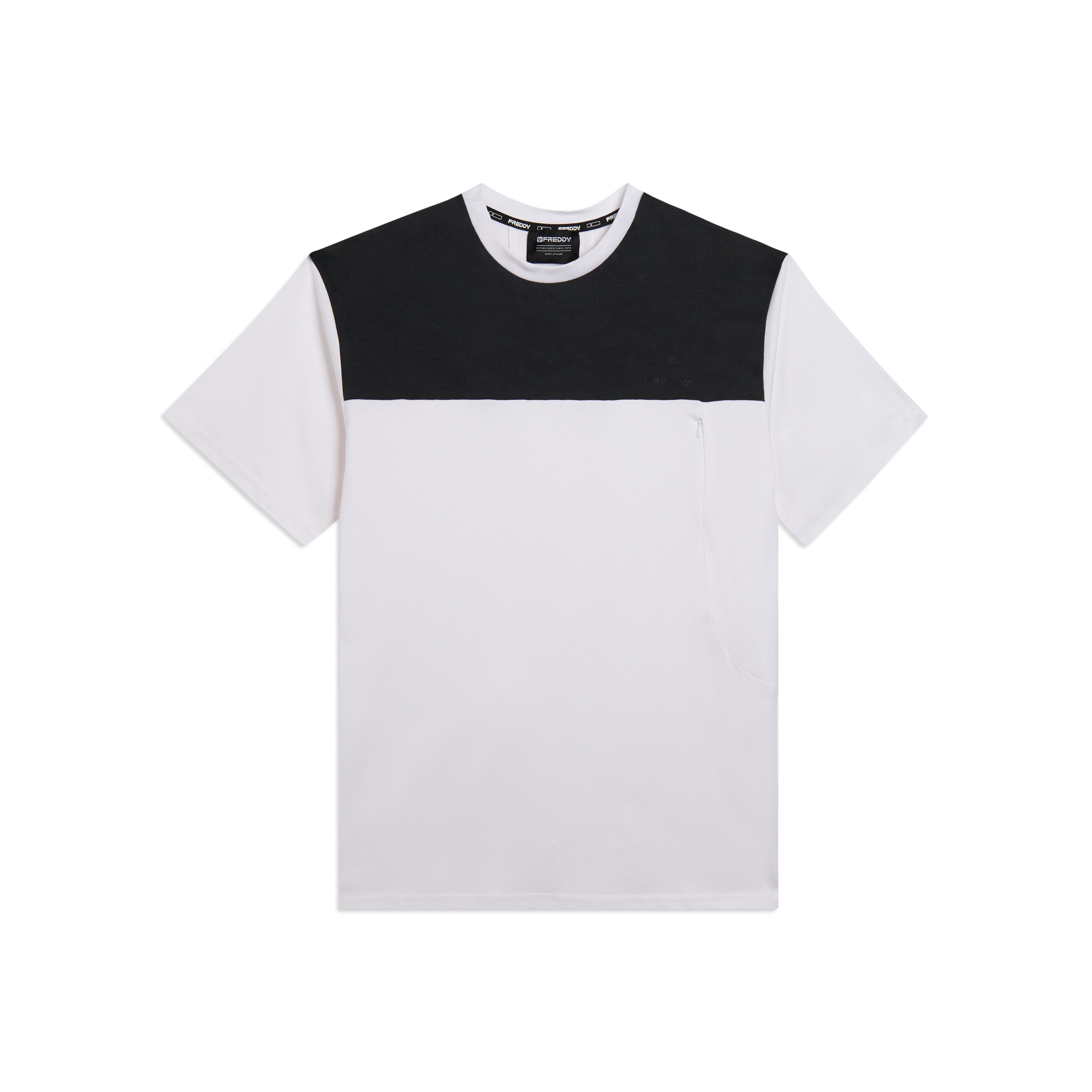 T-shirt con stampa fantasia e taschino zippato