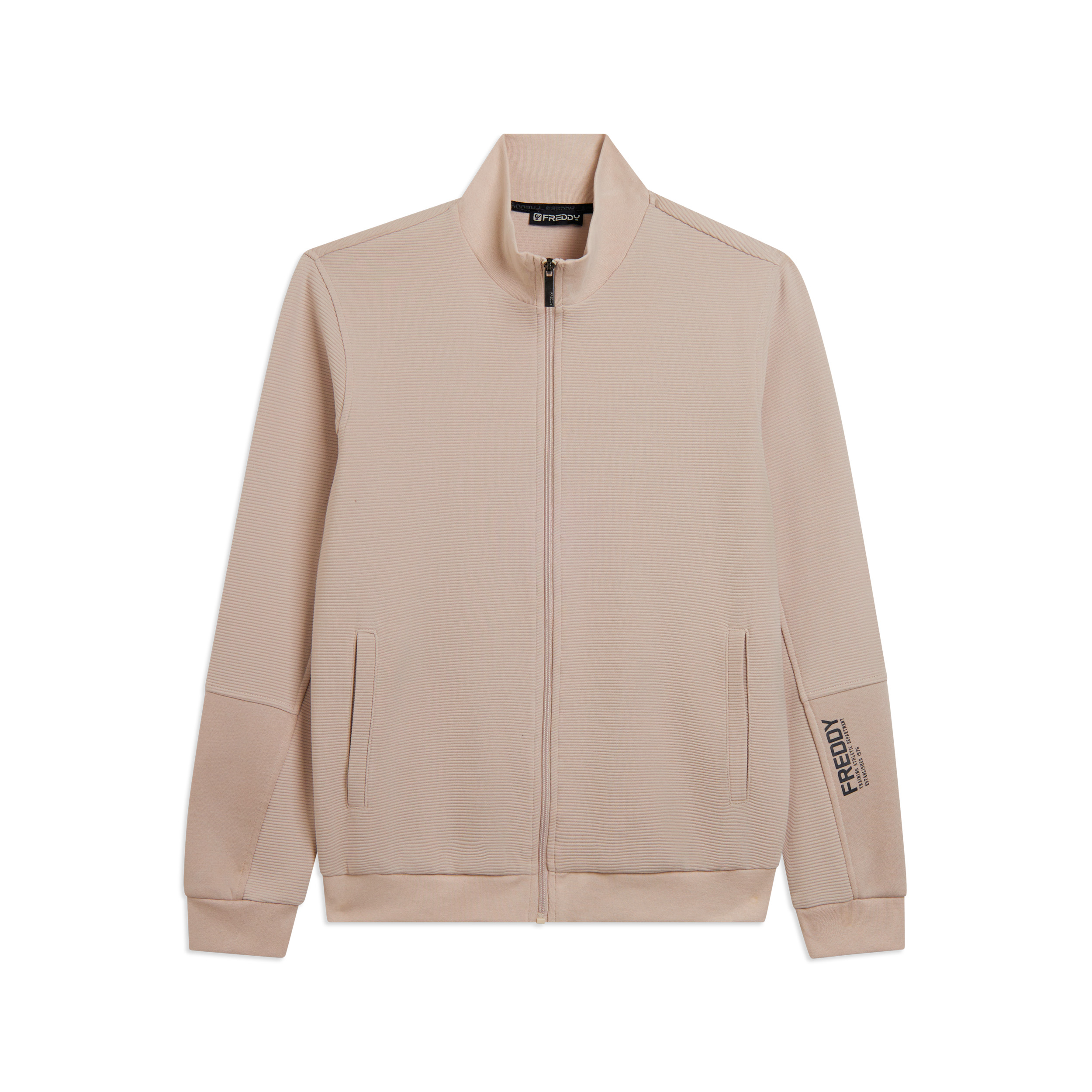 Felpa full zip rigata con grafica sulla manica