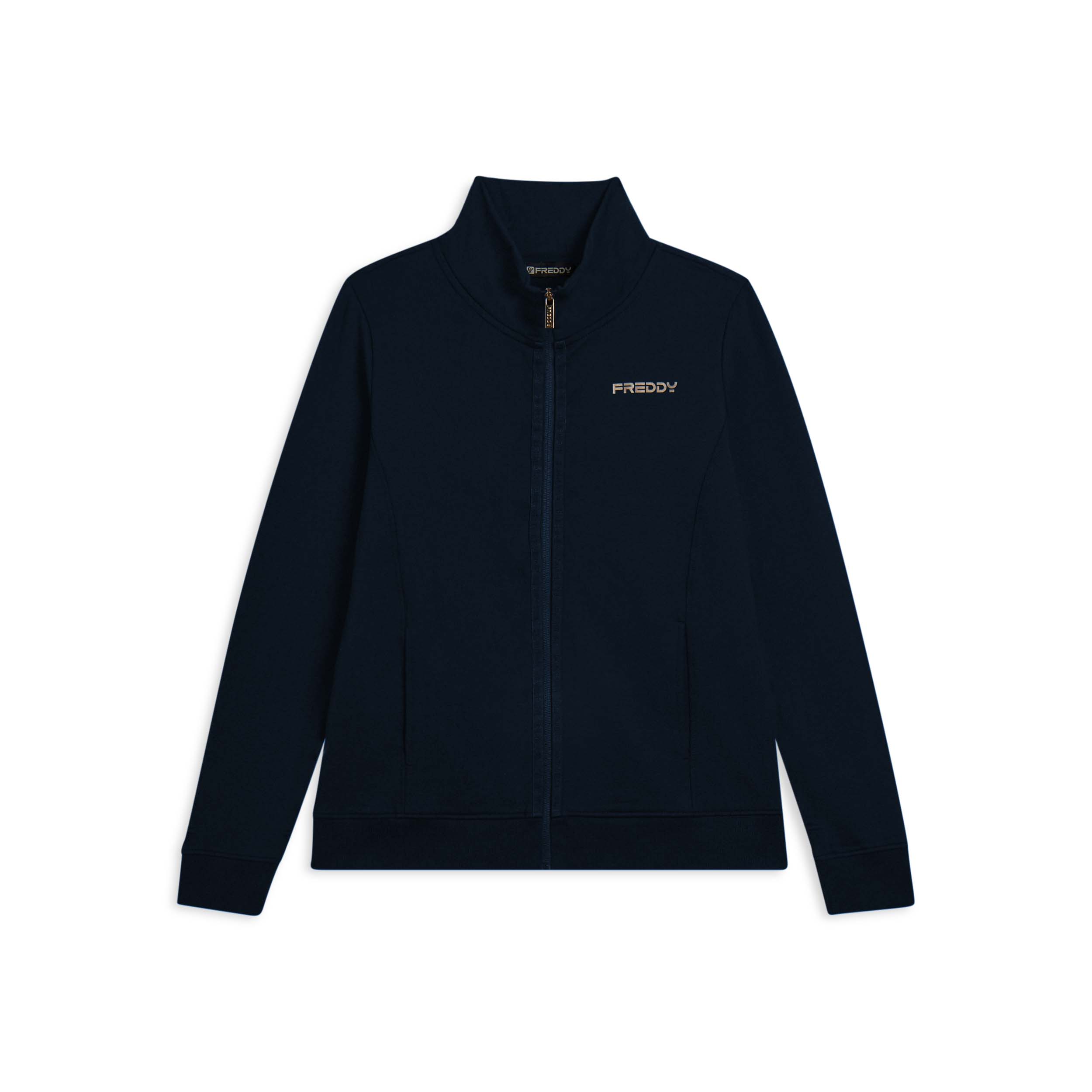 Felpa da donna zip e collo alto con logo minimal