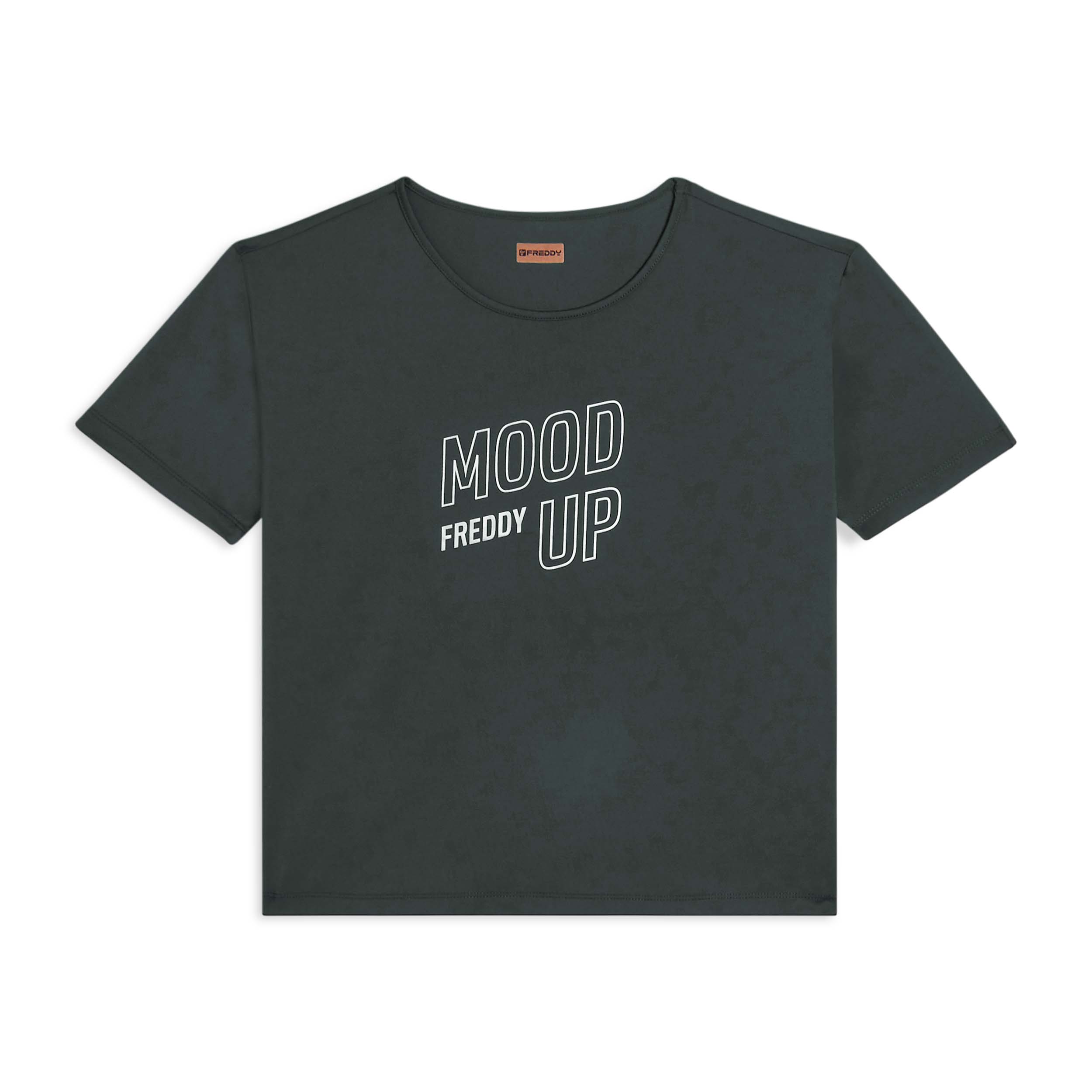 T-shirt cropped con maniche ampie e stampa Mood Up
