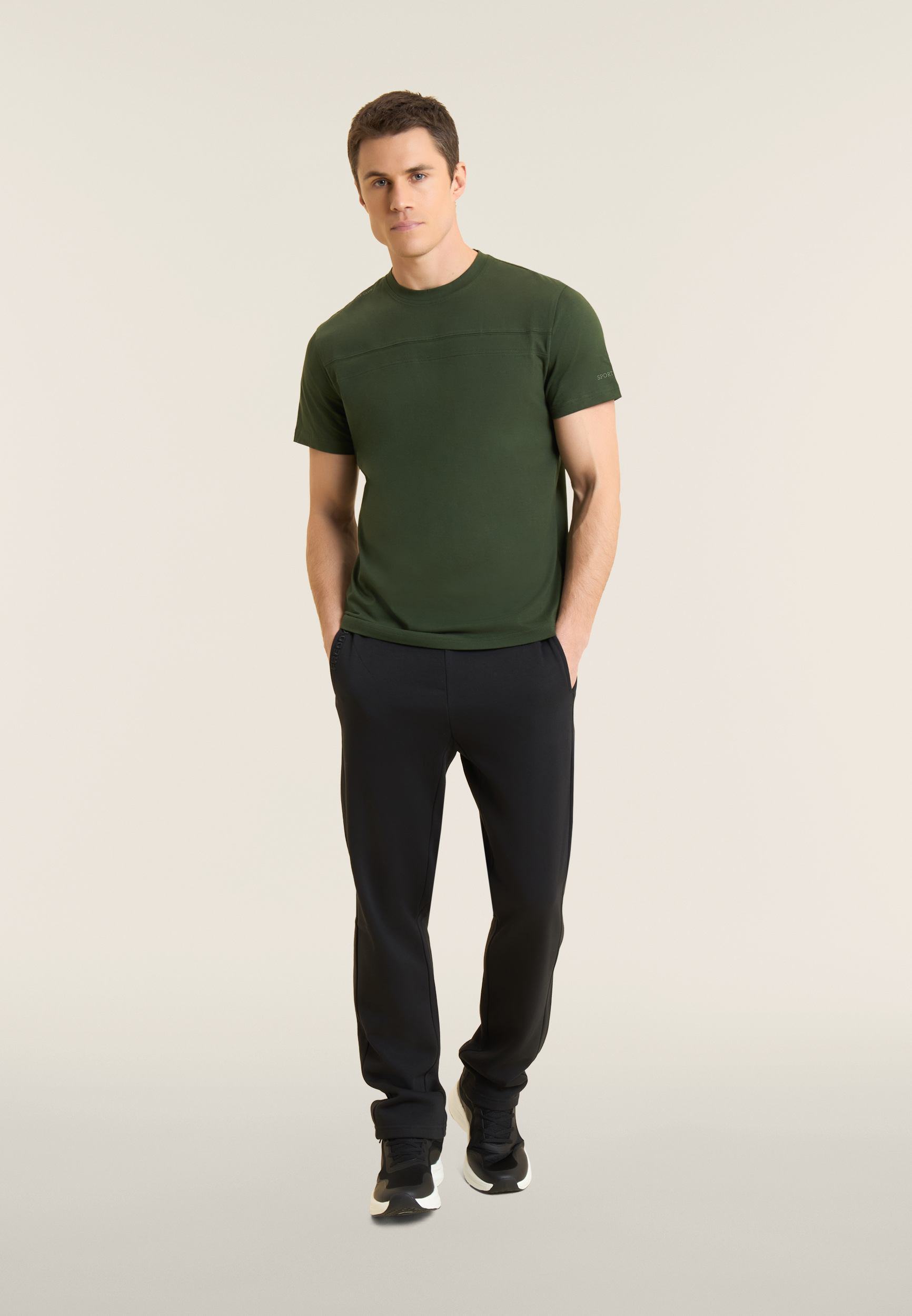 T-shirt a Manica Corta da Uomo con Cuciture sul Petto
