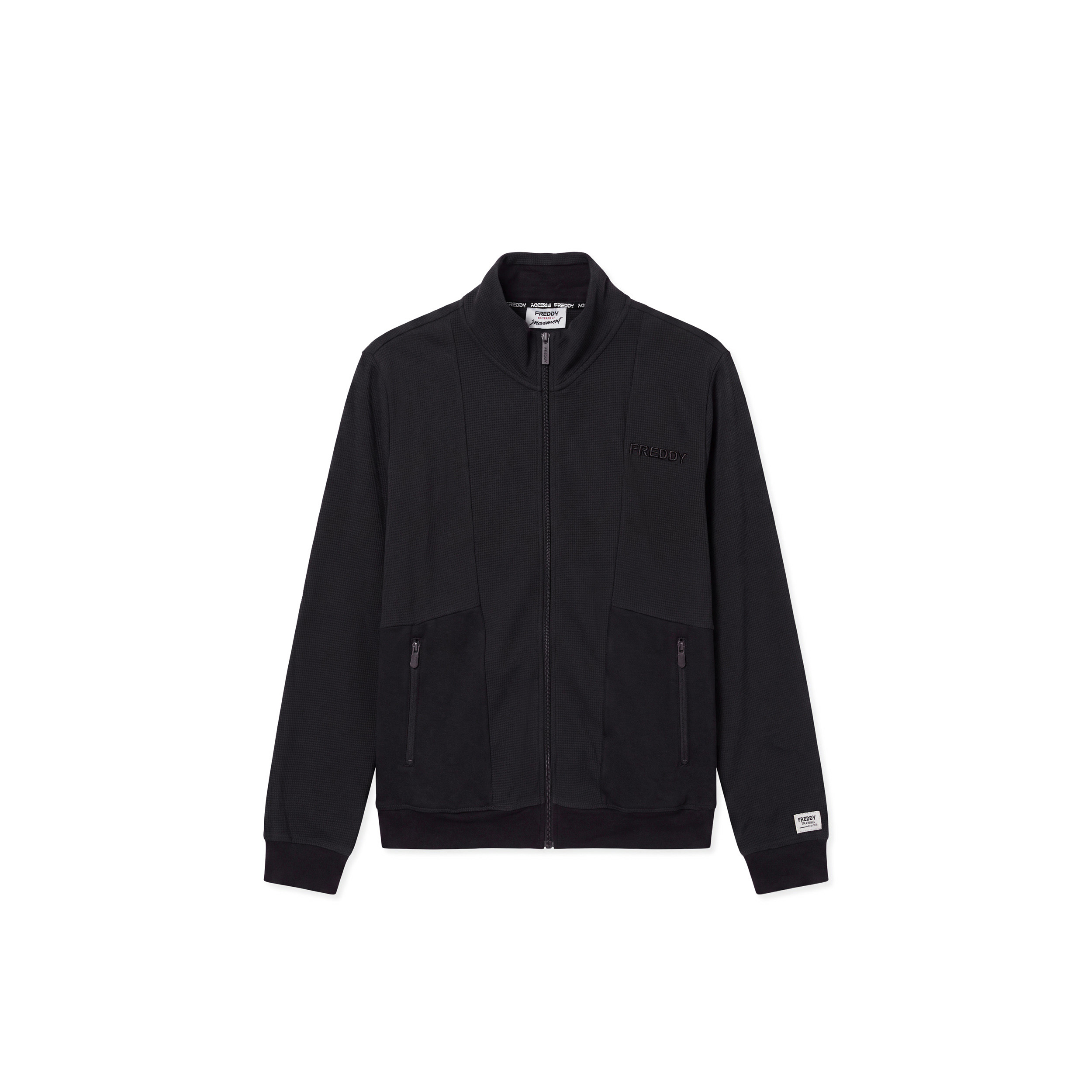 Felpa Uomo in Tessuto Bonded a Quadri con Zip e Collo Alto