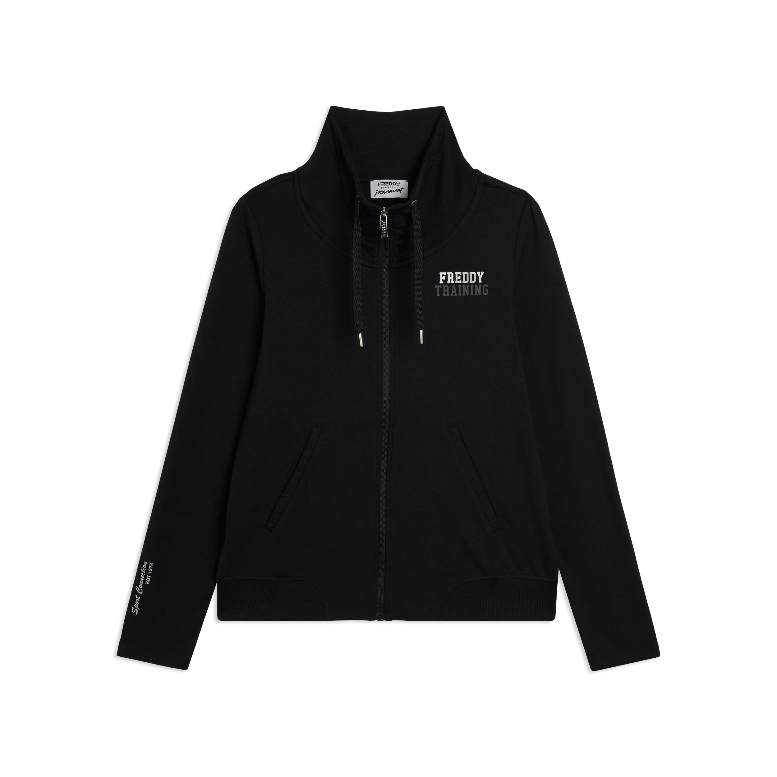 Felpa Full Zip con Collo Alto e Dettagli Silver