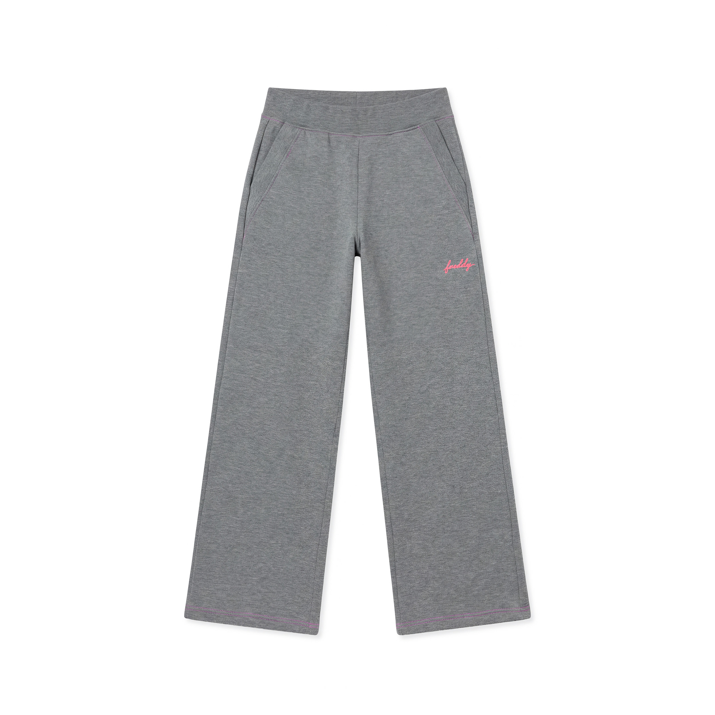 Pantaloni Wide Leg Mélange con Dettagli Rosa Fluo da Donna