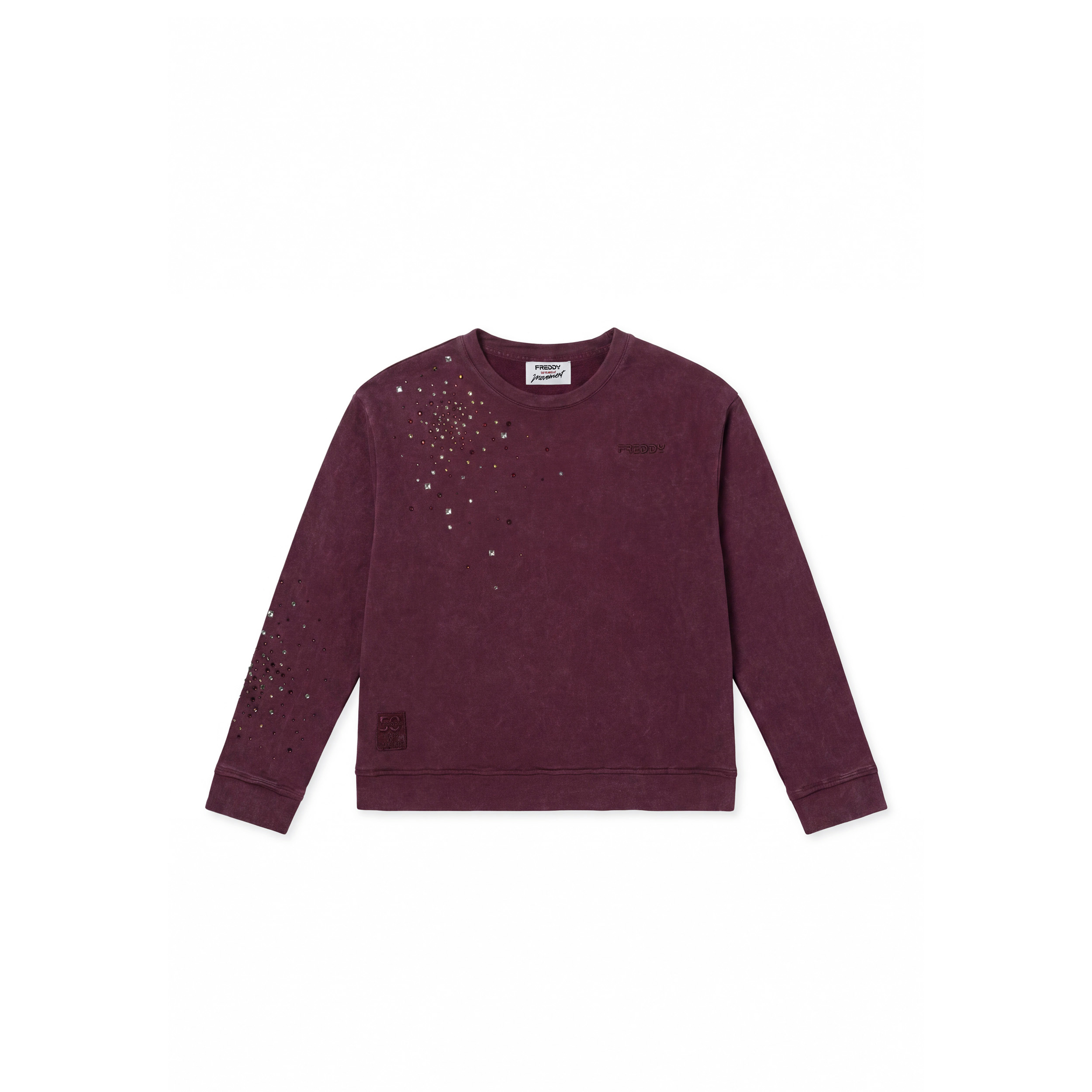 Felpa Girocollo Donna Effetto Marmorizzato con Strass