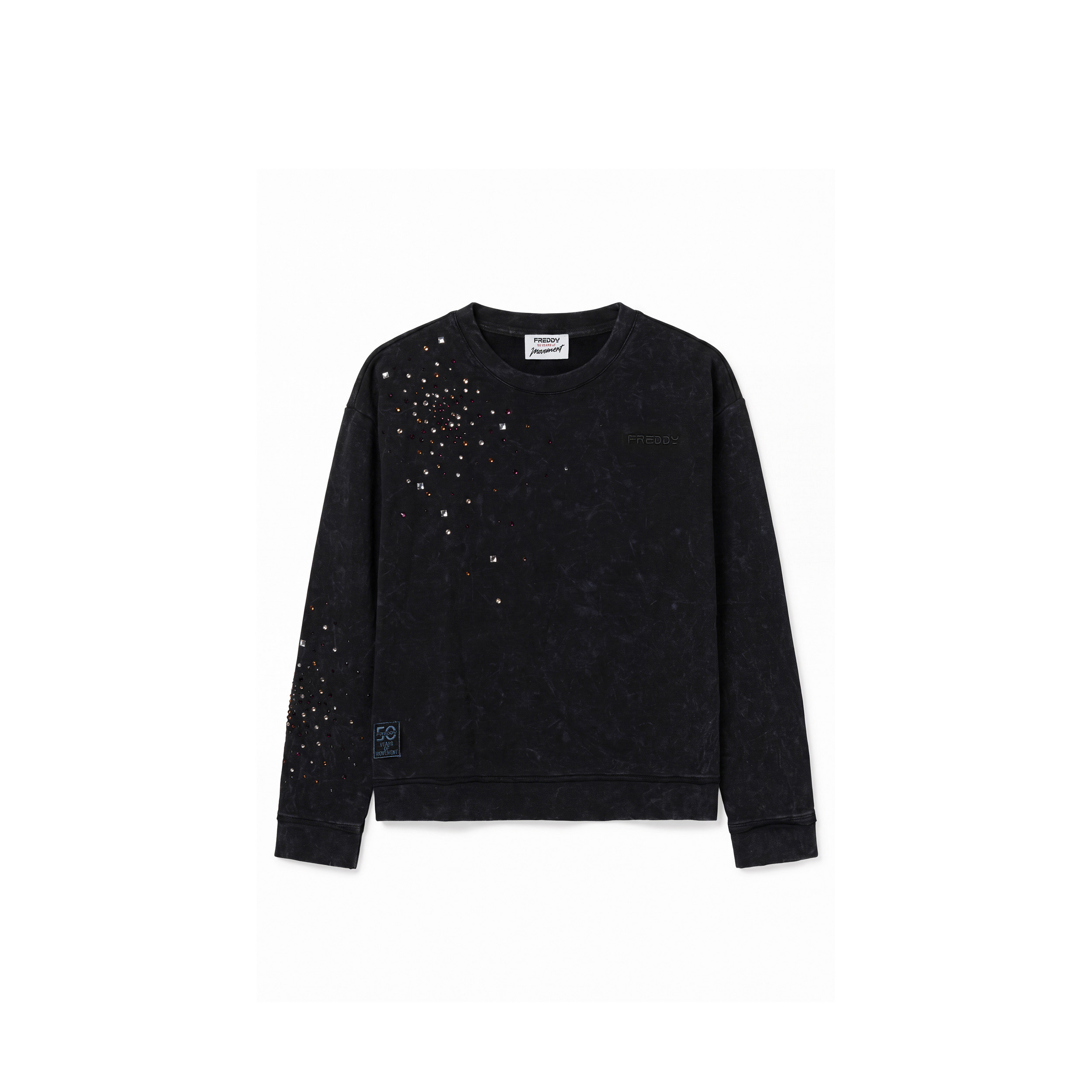 Felpa Girocollo Donna Effetto Marmorizzato con Strass