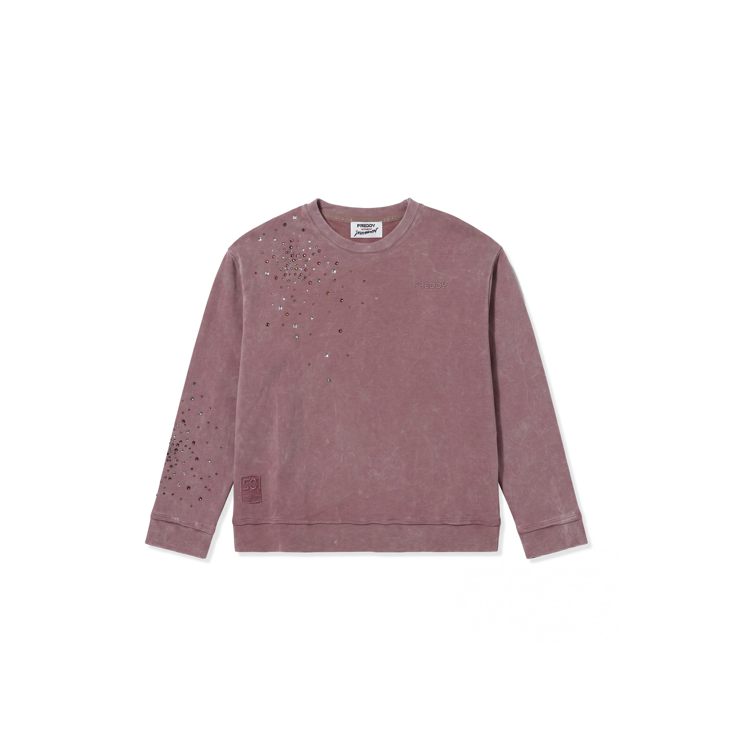 Felpa Girocollo Donna Effetto Marmorizzato con Strass