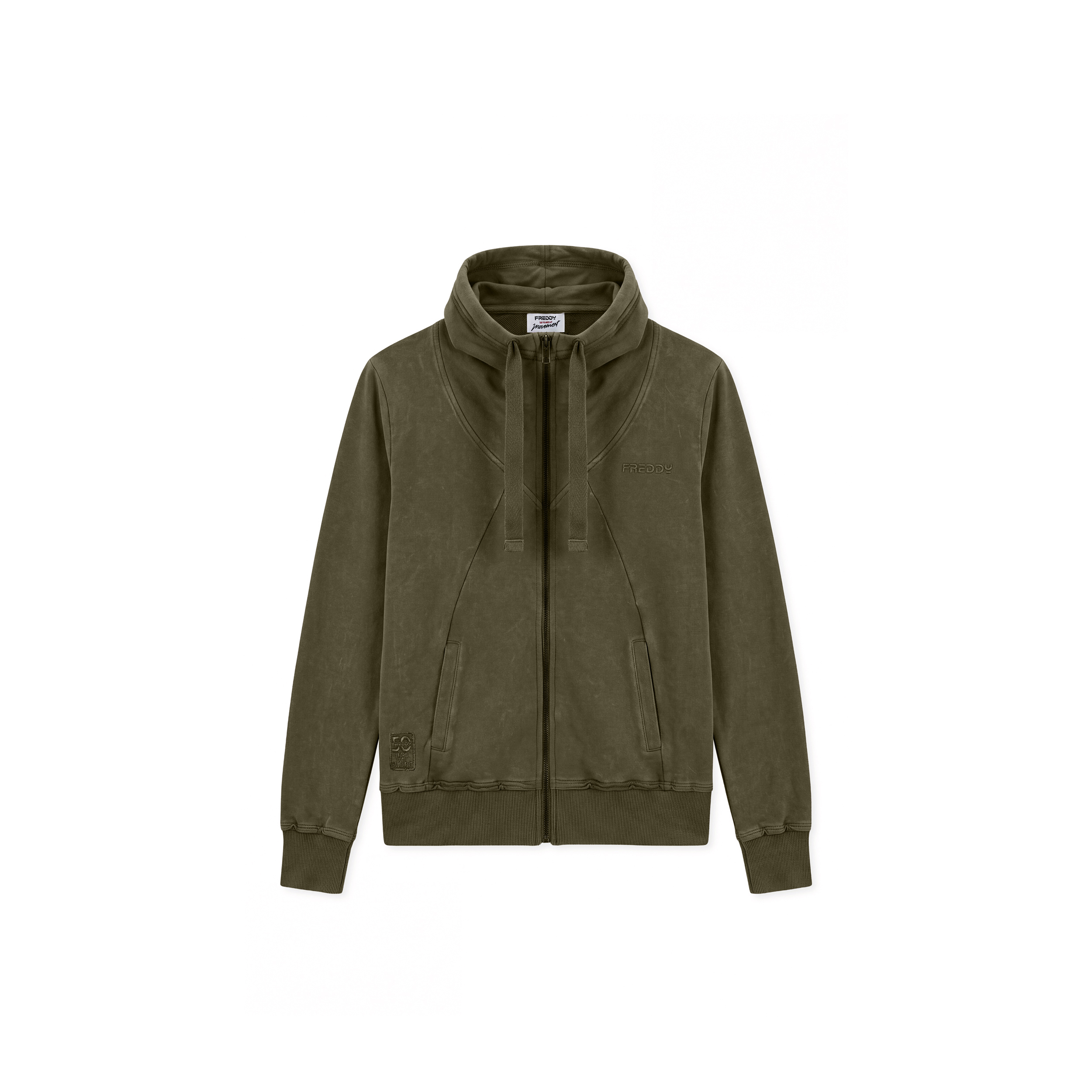 Felpa Donna Effetto Marmorizzato con Zip e Collo Alto Ampio