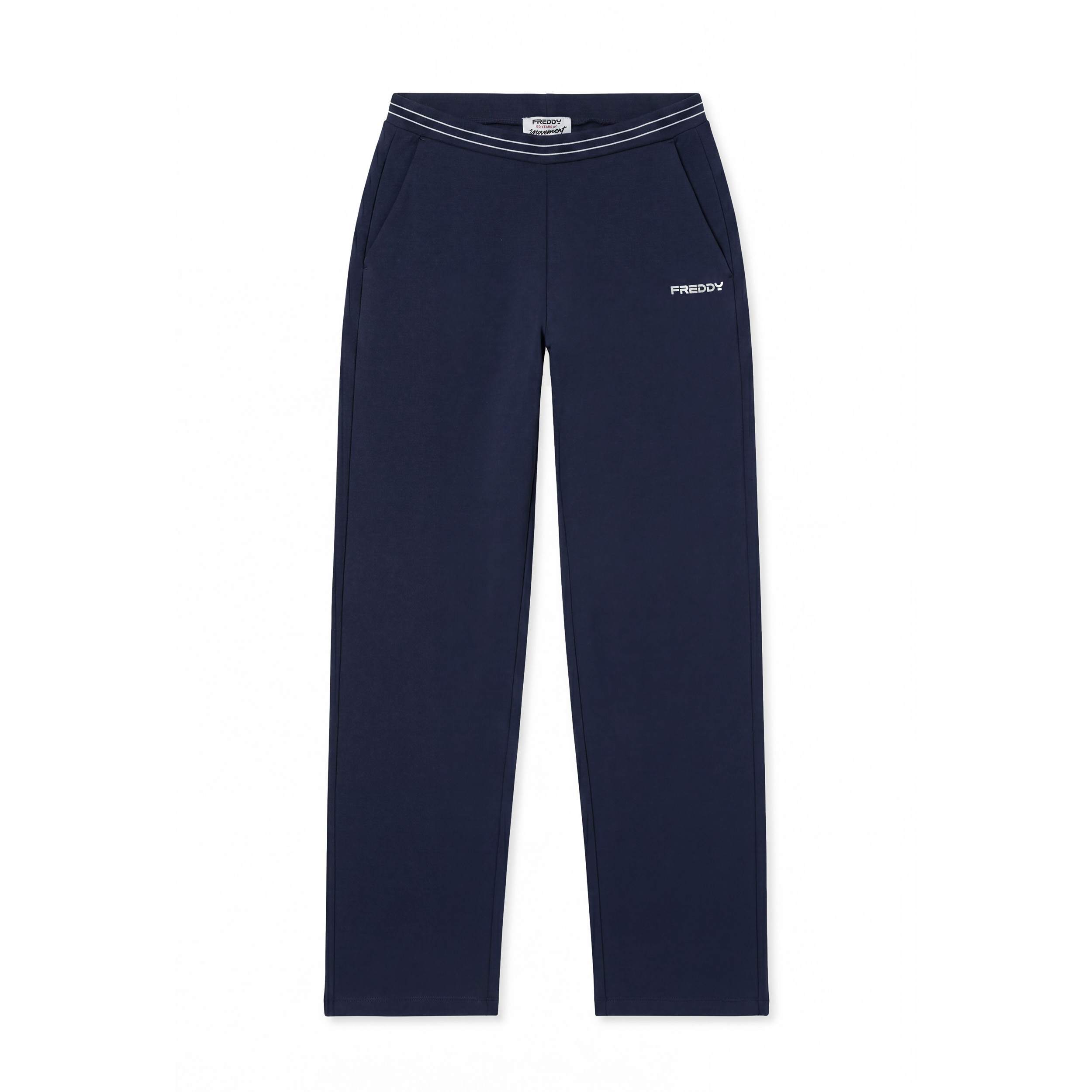 Pantaloni gamba dritta con elastico logato perlato in vita