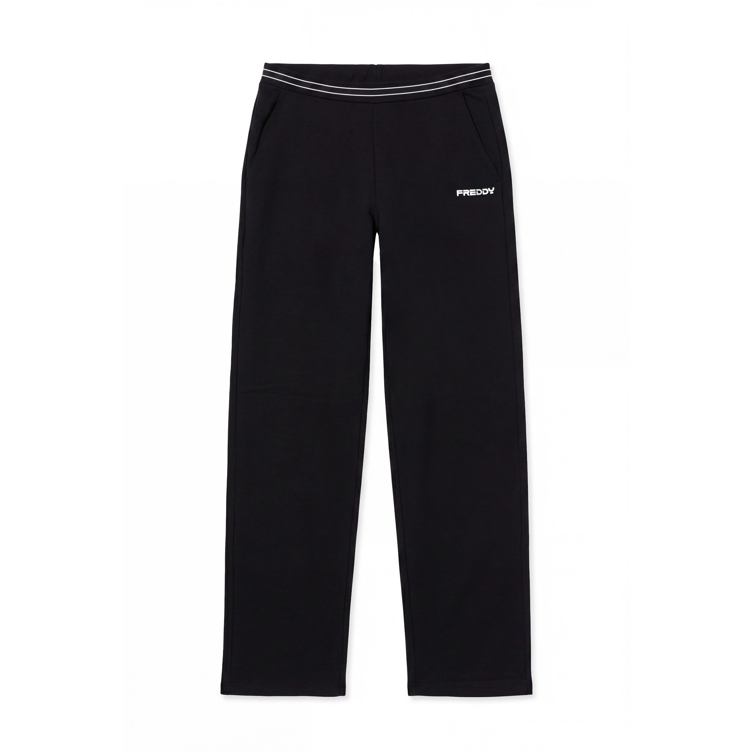 Pantaloni gamba dritta con elastico logato perlato in vita