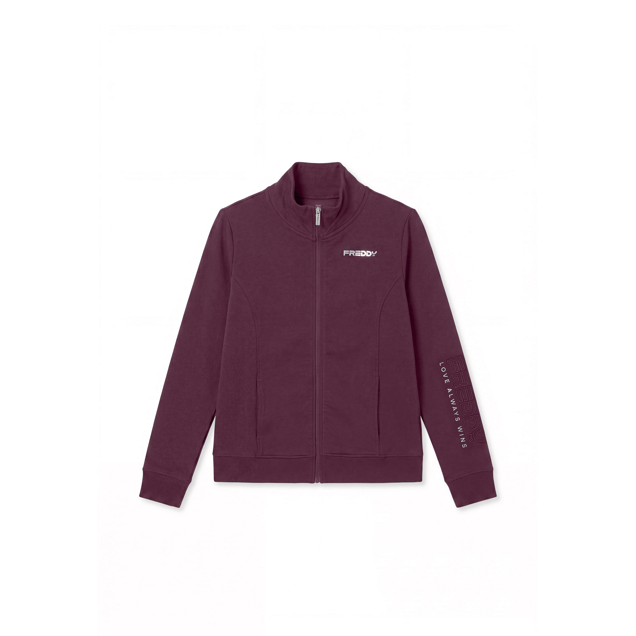 Felpa regular con zip e collo alto, logo ricamato su manica