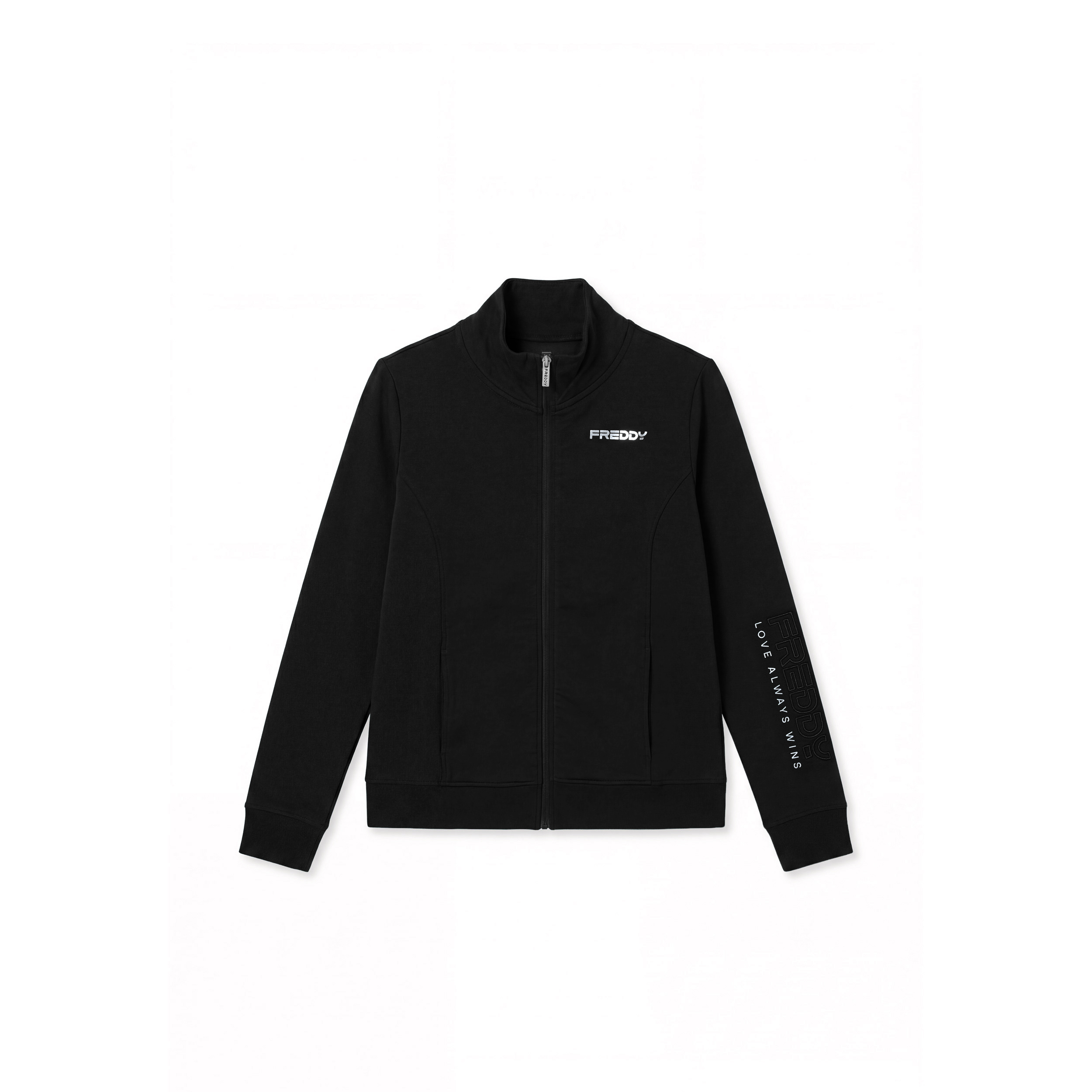 Felpa regular con zip e collo alto, logo ricamato su manica