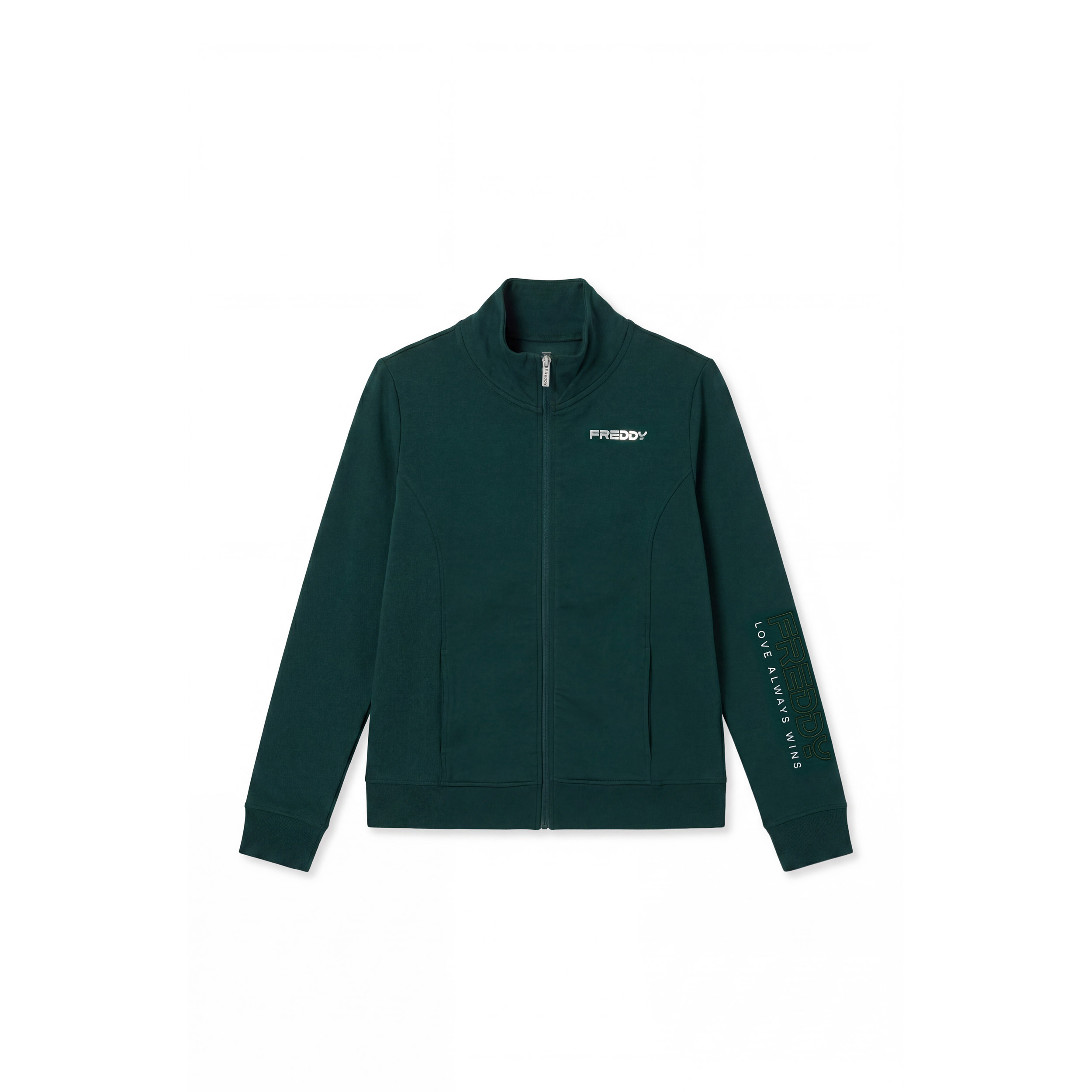 Felpa regular con zip e collo alto, logo ricamato su manica