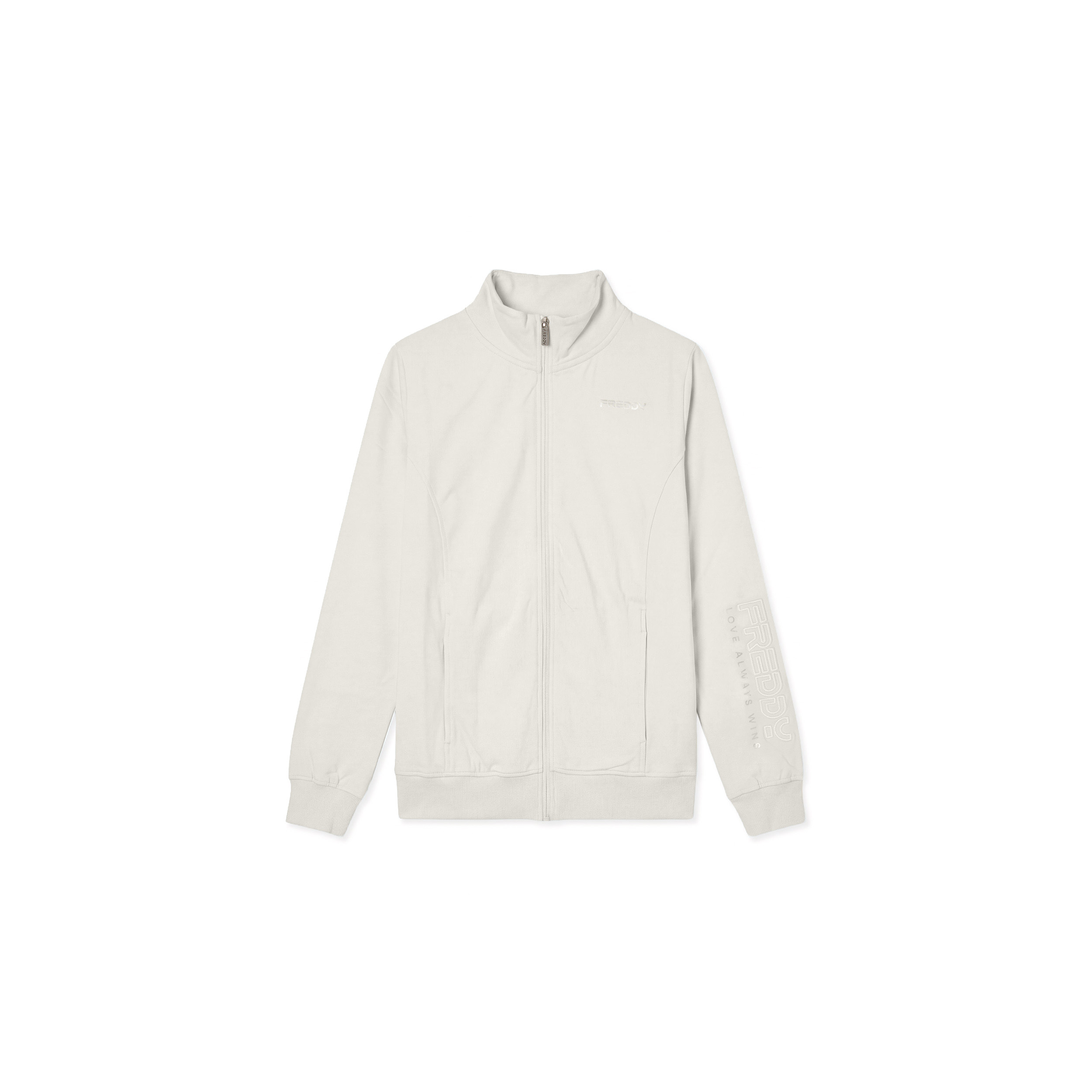 Felpa regular con zip e collo alto, logo ricamato su manica