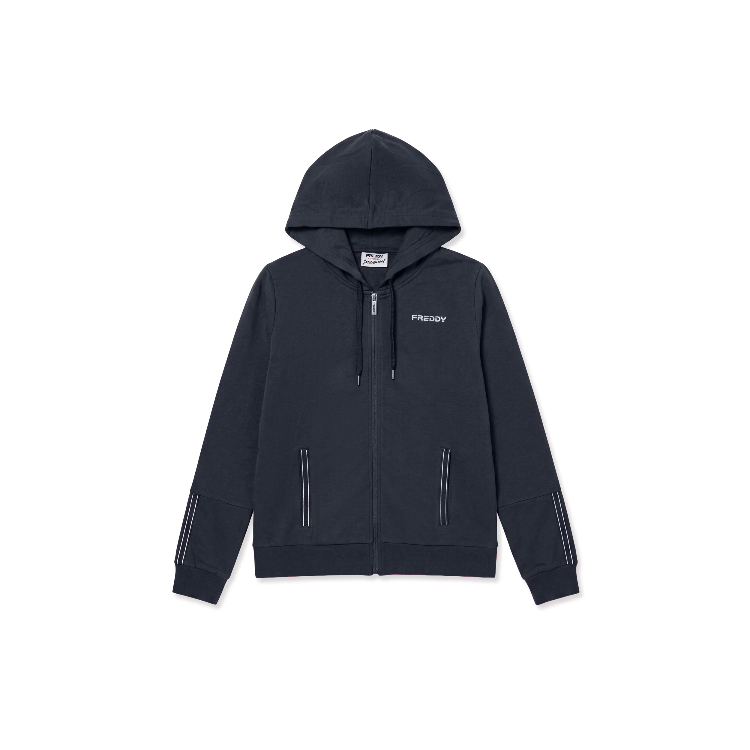 Felpa con cappuccio e zip, finiture elastiche logate