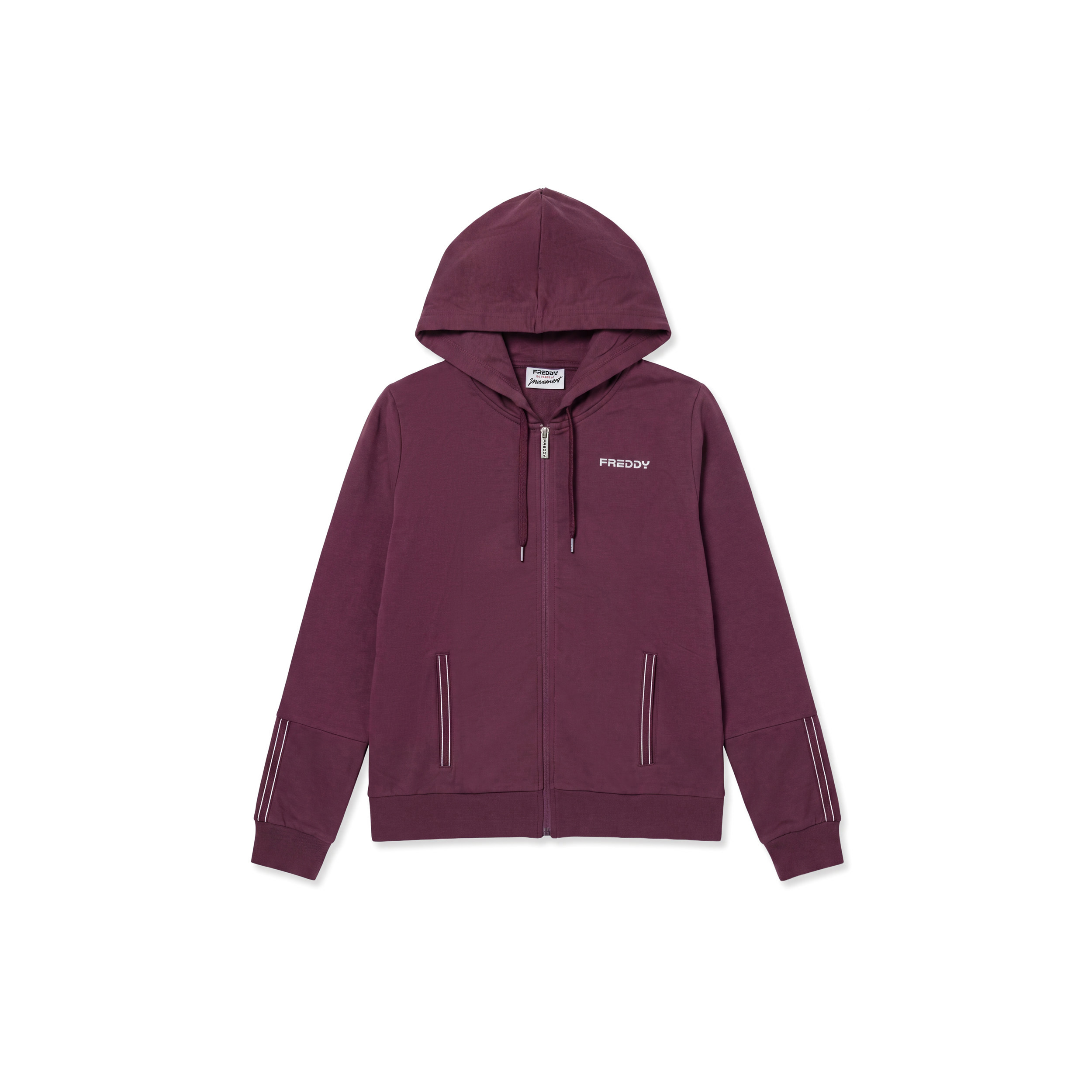 Felpa con cappuccio e zip, finiture elastiche logate