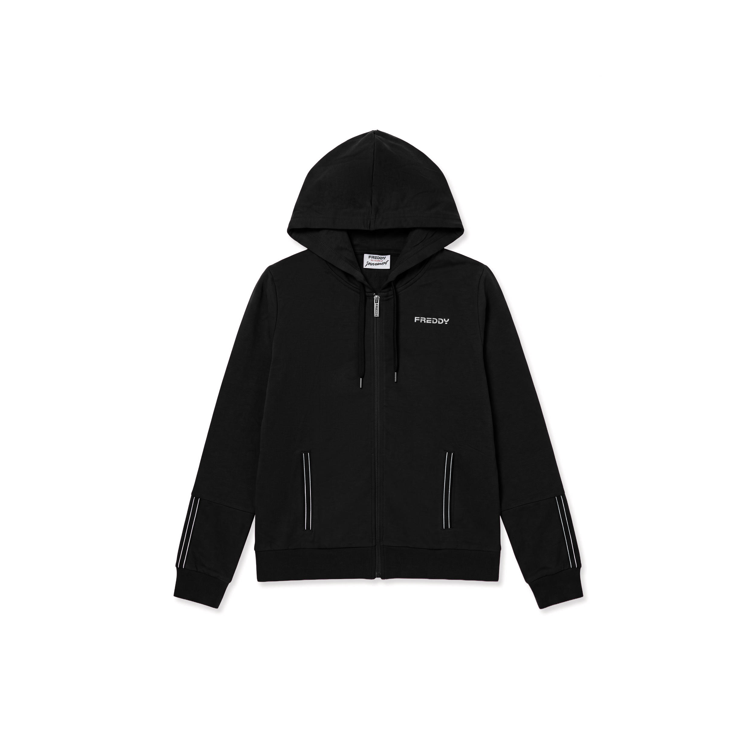 Felpa con cappuccio e zip, finiture elastiche logate