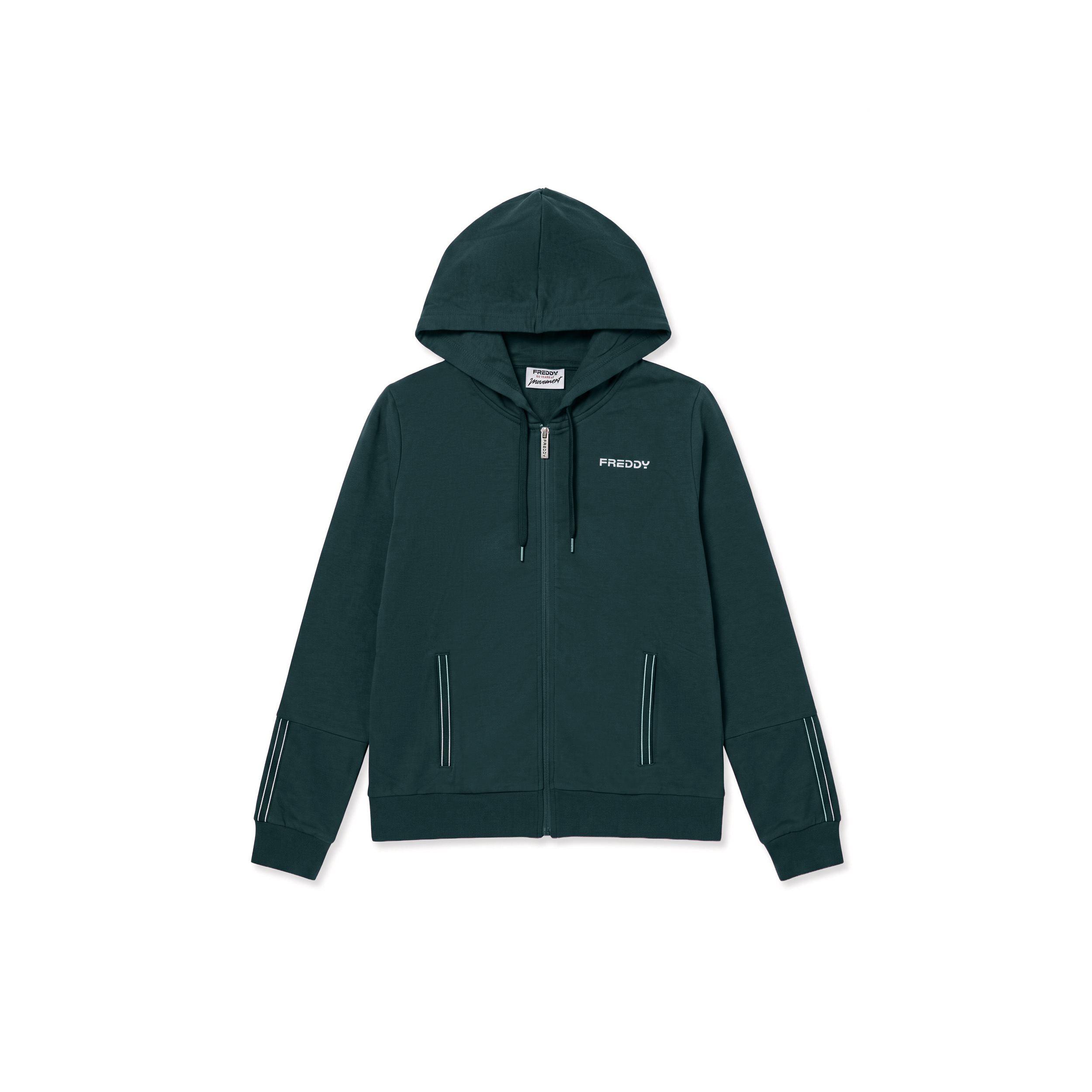 Felpa con cappuccio e zip, finiture elastiche logate