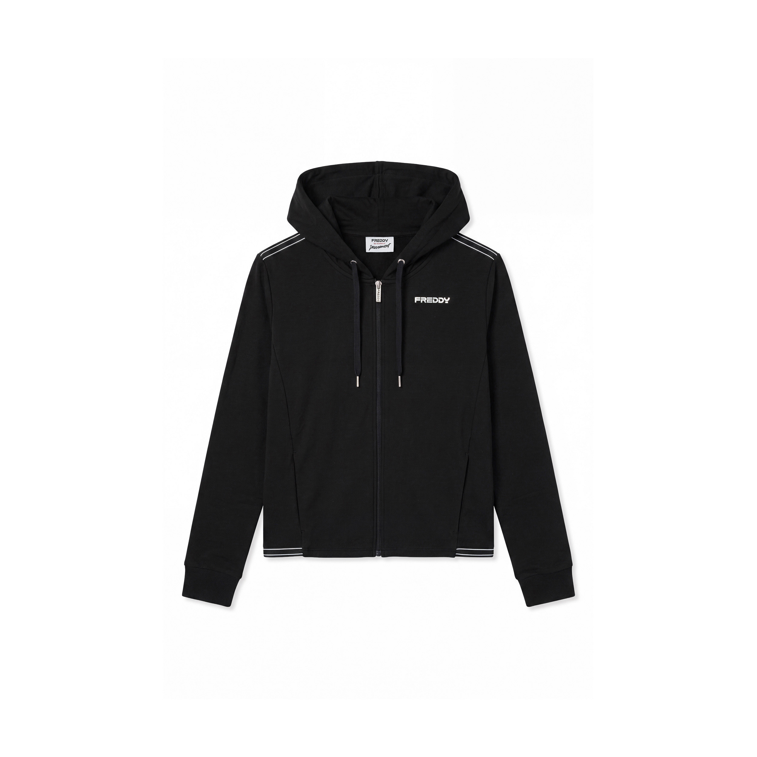 Freddy Donna Nero Felpa Cropped Con Cappuccio E Zip Nera Da - Immagine 2