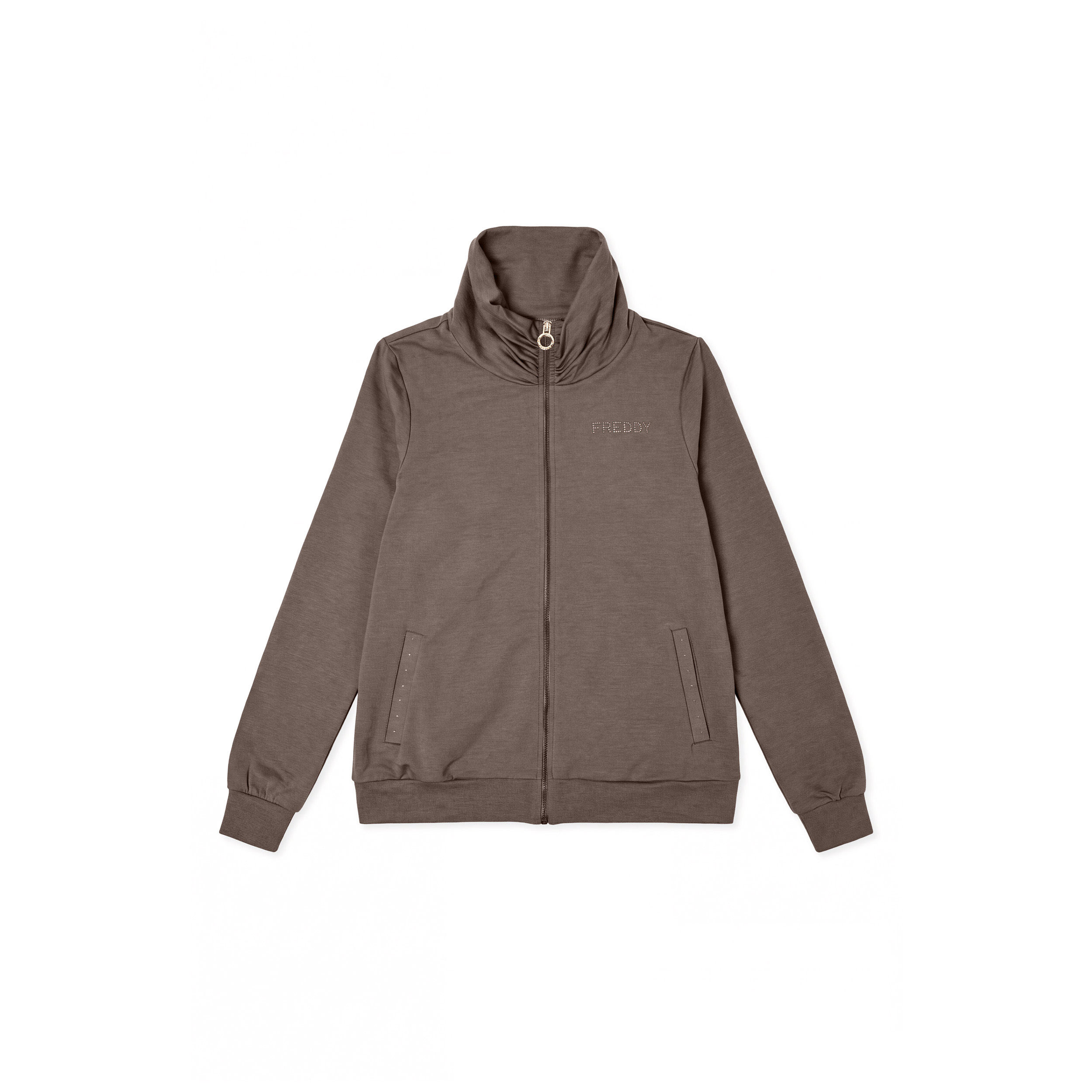 Felpa Regular con Zip e Collo Alto Arricciato Donna