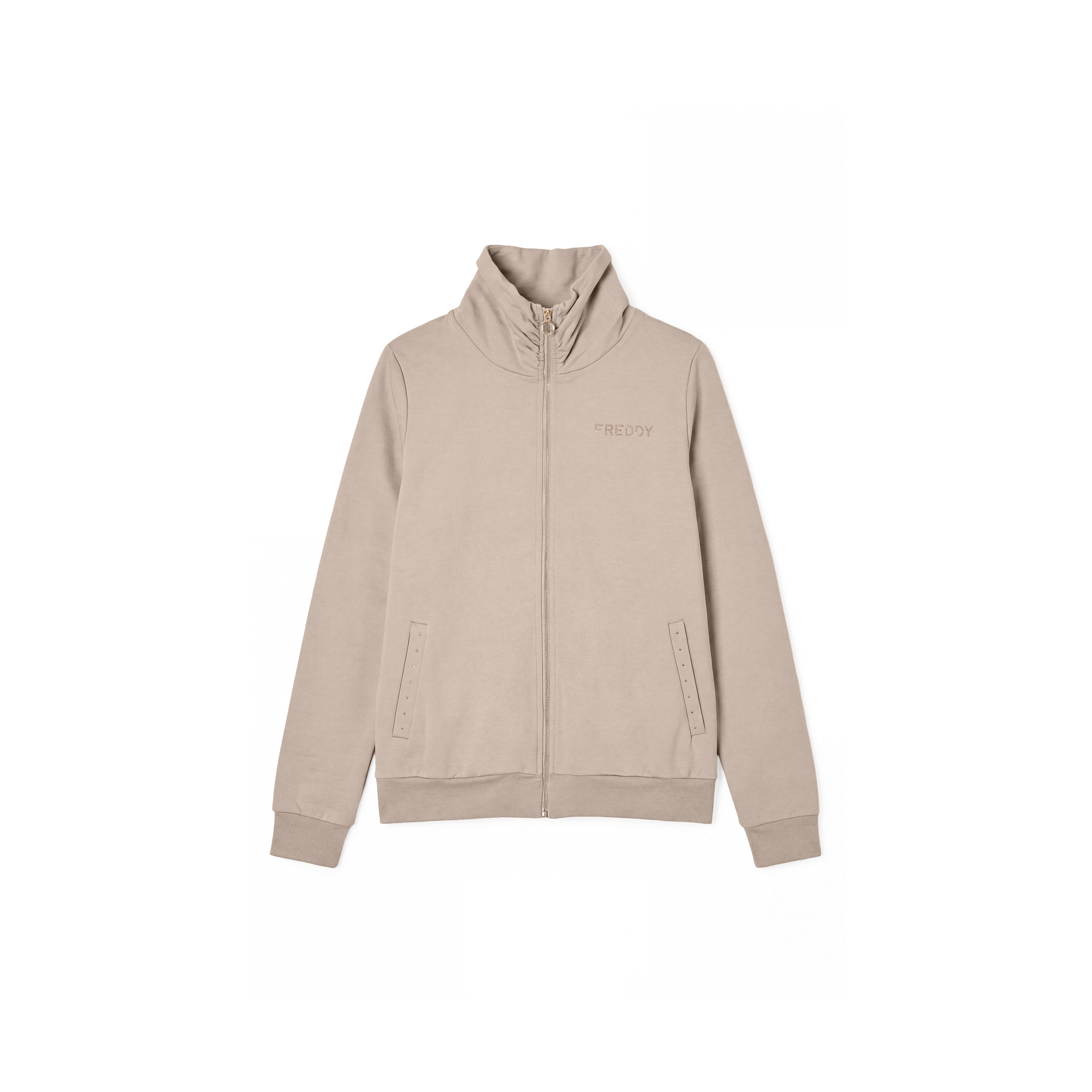 Felpa Regular con Zip e Collo Alto Arricciato Donna