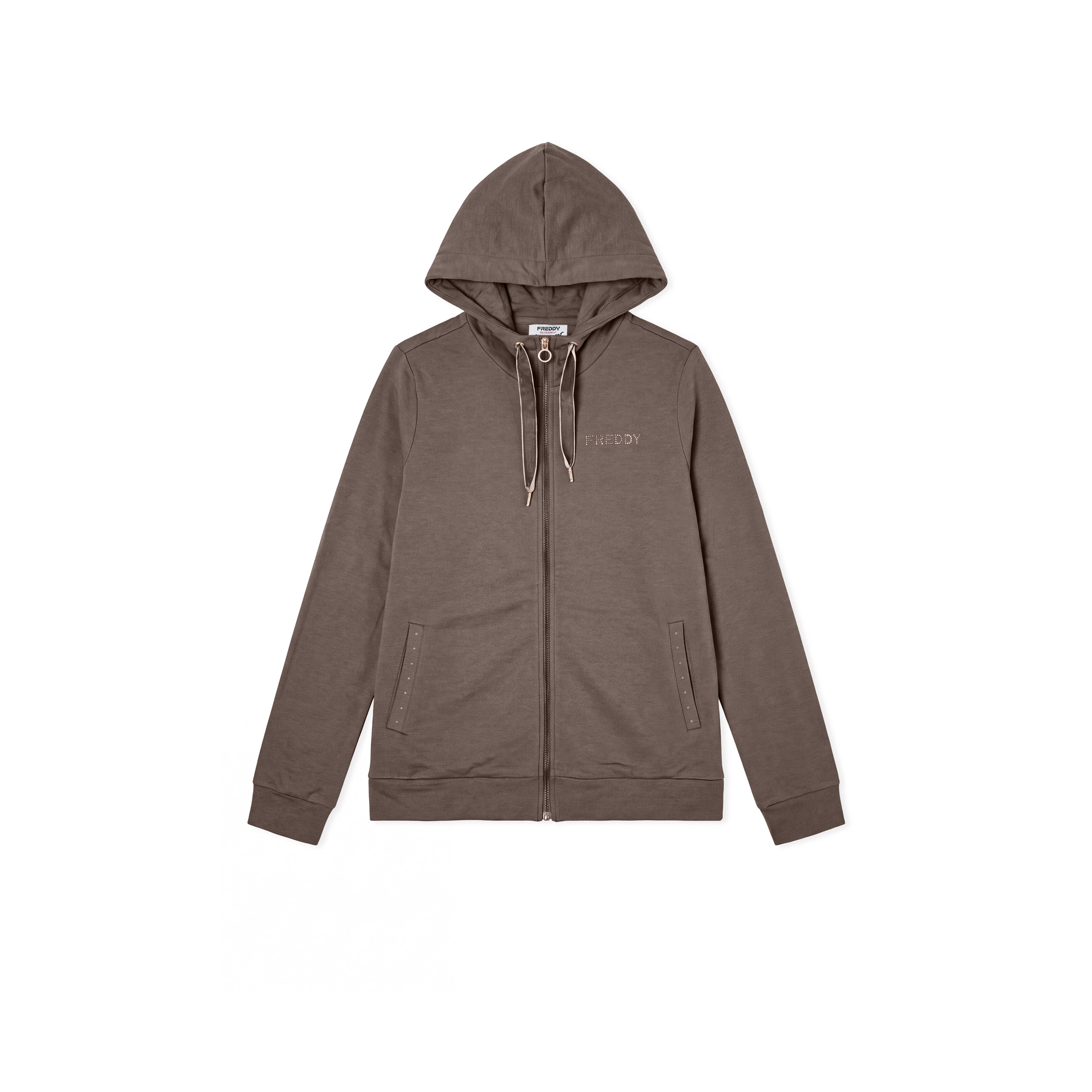 Felpa Regular Donna con Cappuccio e Zip, Spacchi sul Fondo