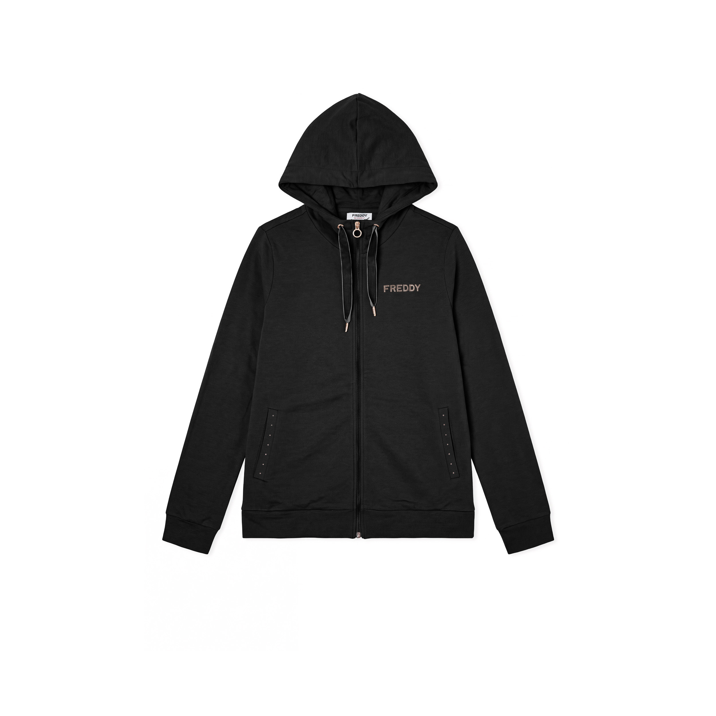 Felpa Regular Donna con Cappuccio e Zip, Spacchi sul Fondo