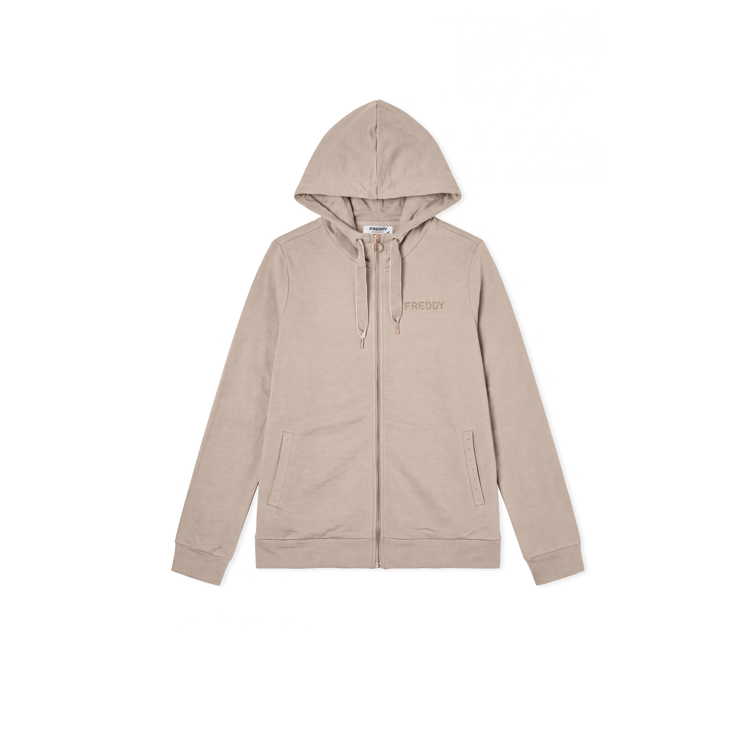 Felpa Regular Donna con Cappuccio e Zip, Spacchi sul Fondo