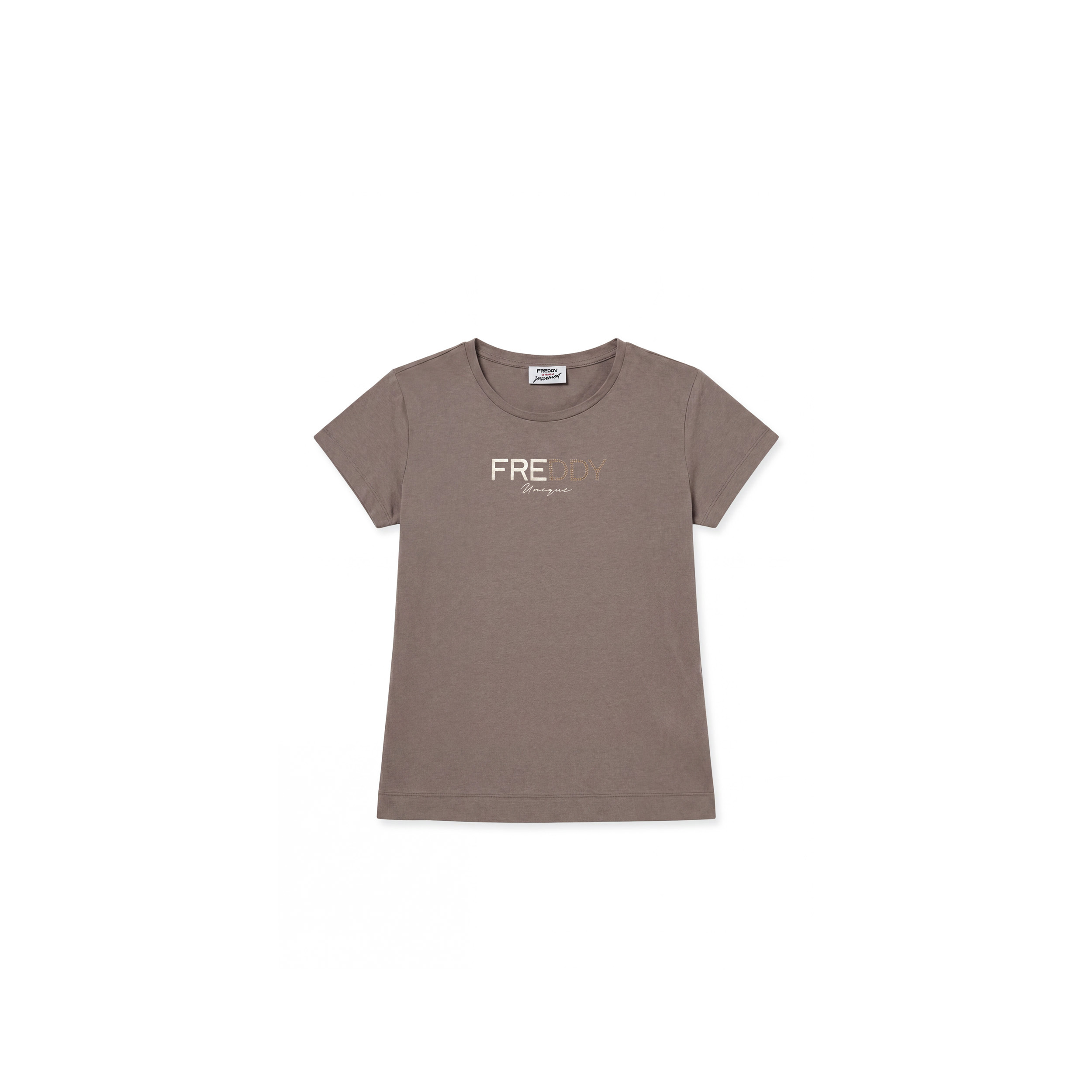 T-shirt Regular Donna con Logo Stampa Oro e Borchie