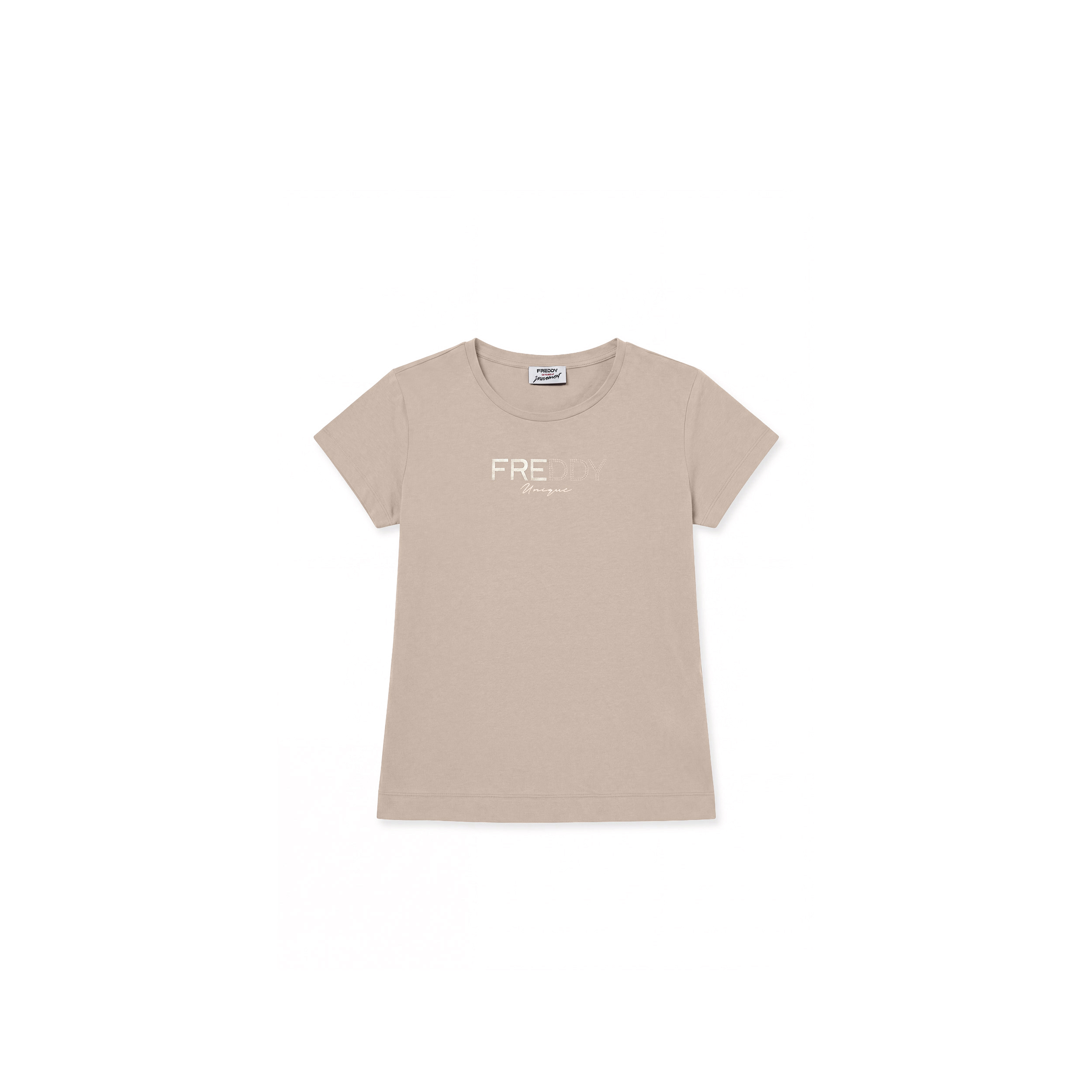 T-shirt Regular Donna con Logo Stampa Oro e Borchie