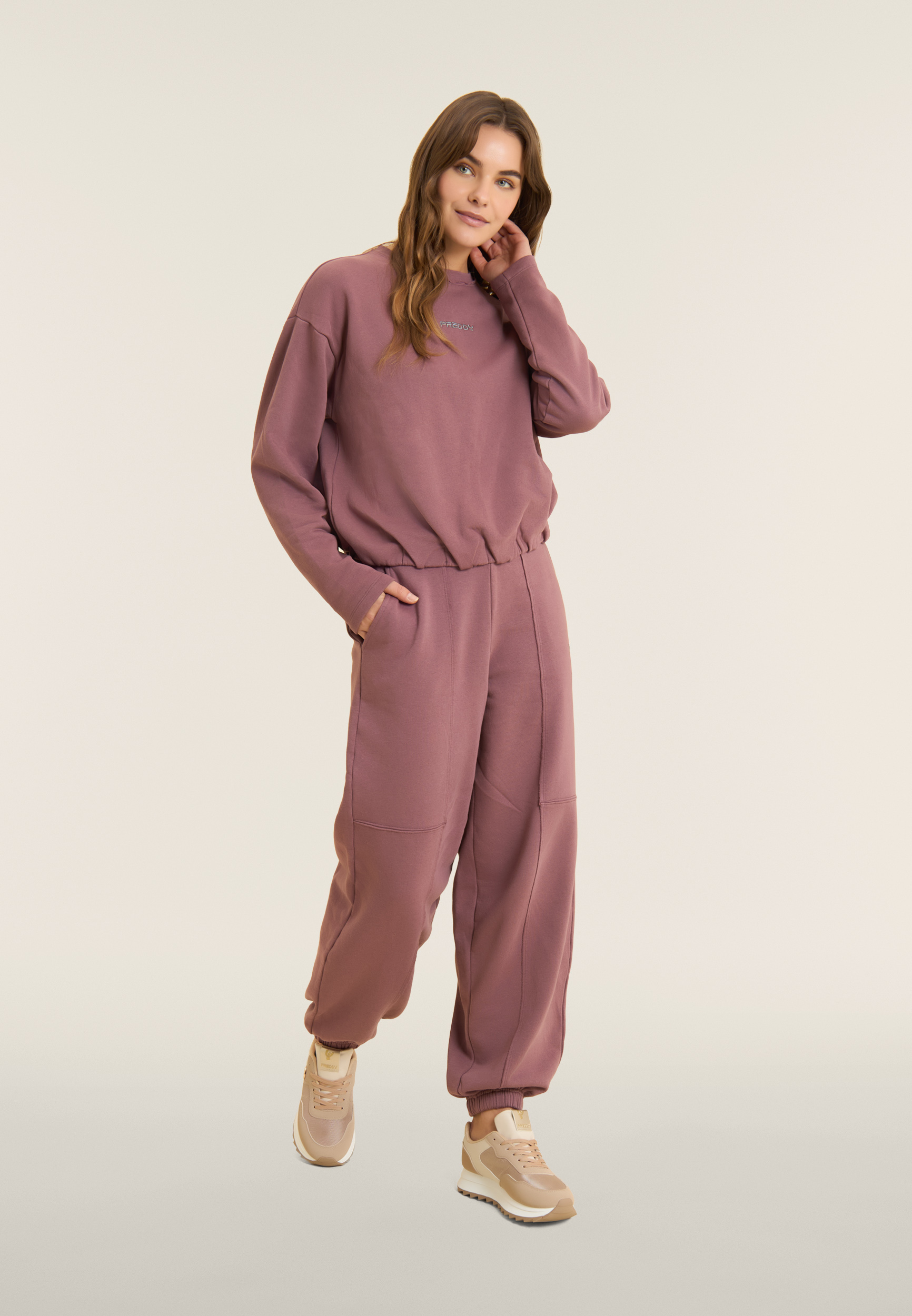 Felpa Girocollo Cropped Donna in Cotone Delavé